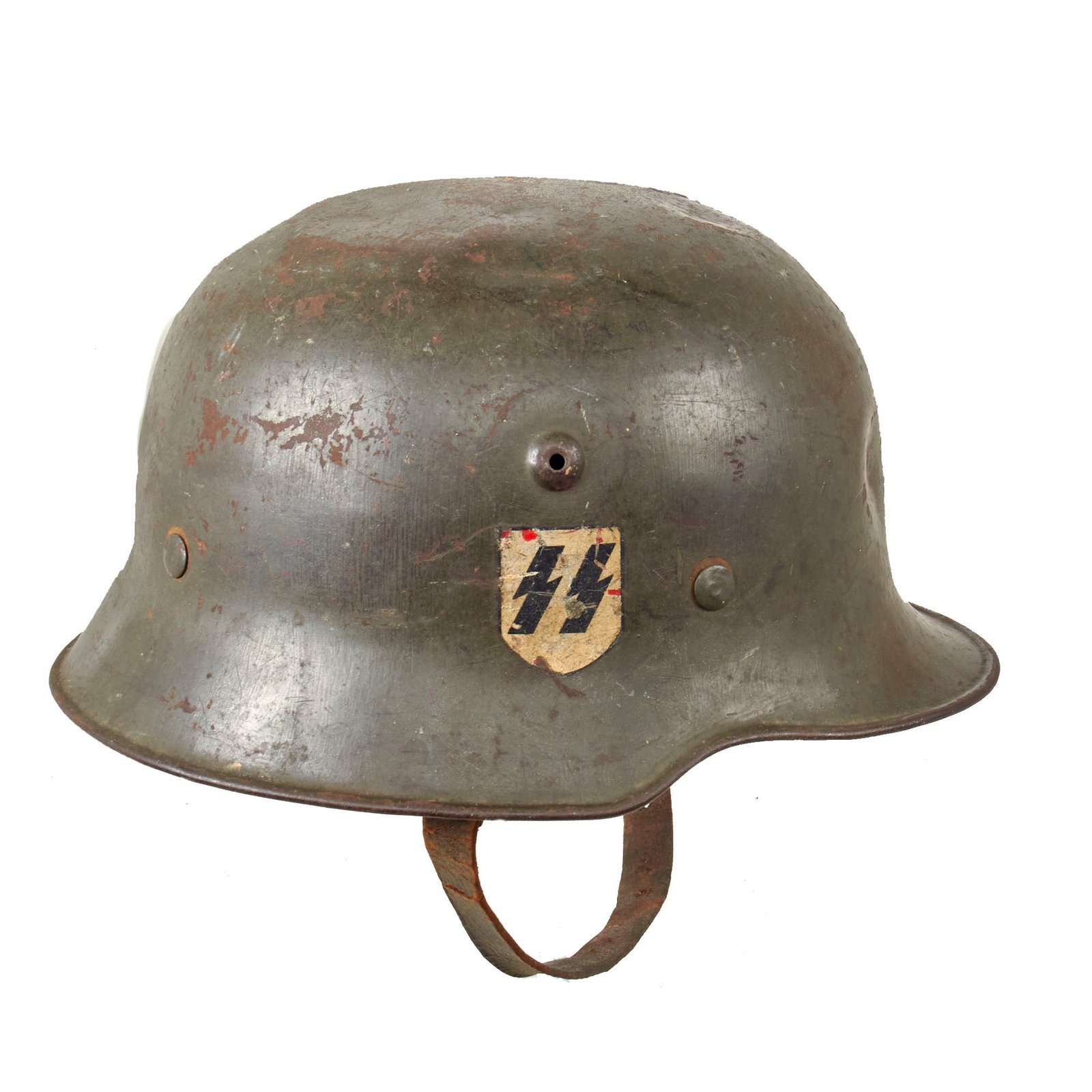 Original German WWII SS Sicherheitsdienst SD Double Decal M34 Style Edelstahl Medium Weight Helmet with Liner and Chinstrap