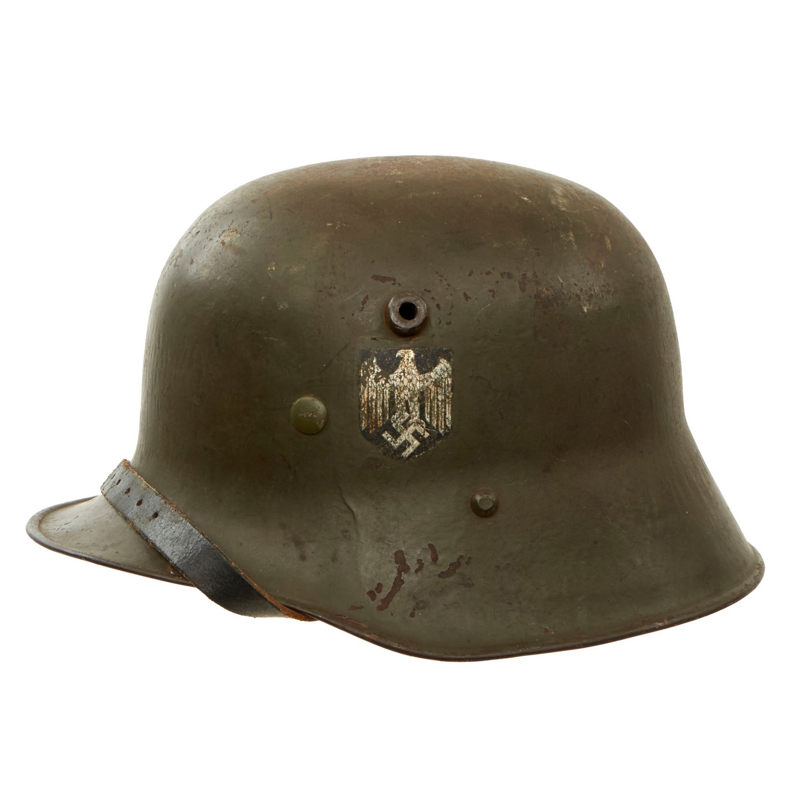 Original German WWII Austrian M17 Transitional Heer Army Double Decal Helmet with 1940 Dated 57cm Liner & Chinstrap - Size 66 Shell
