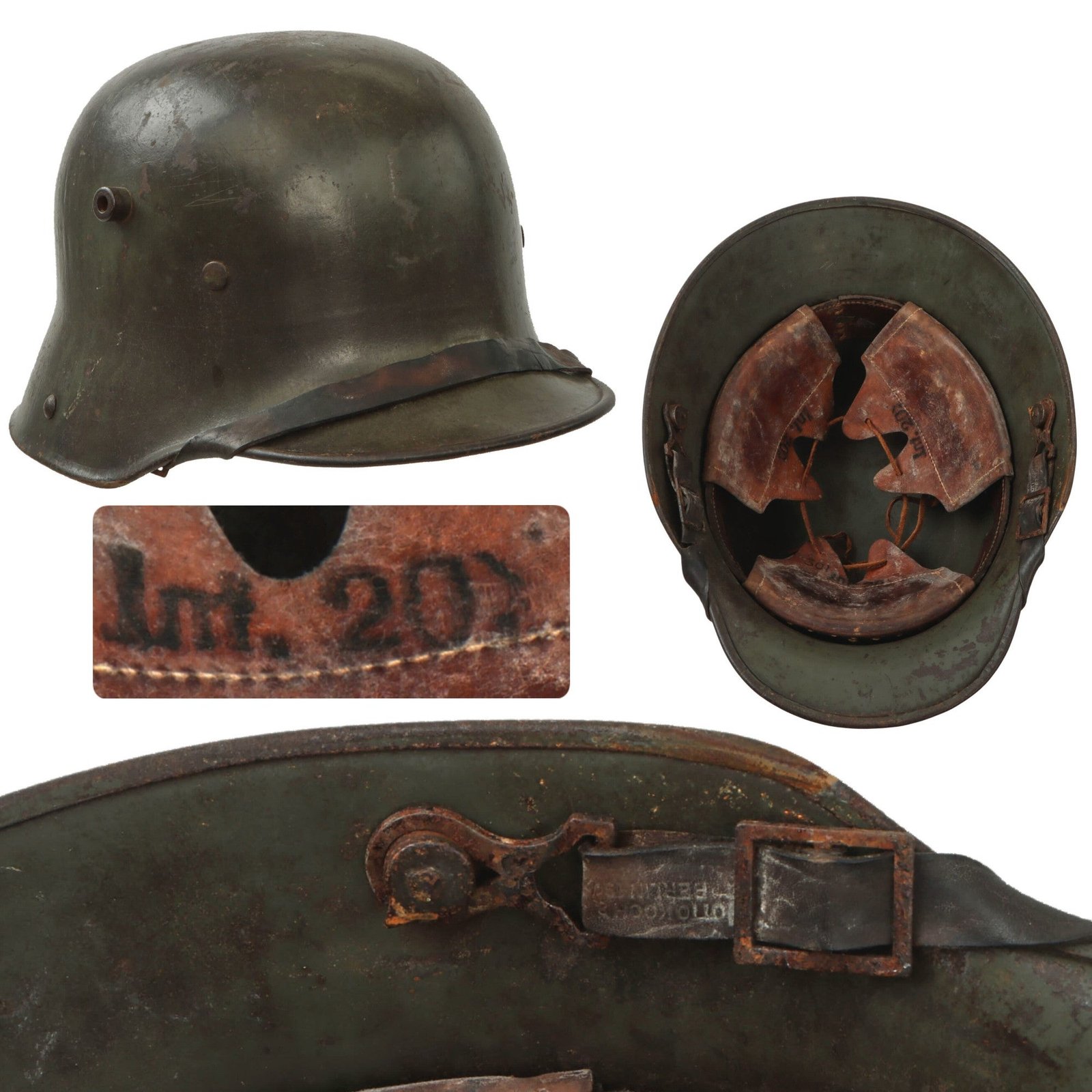 Original Imperial German WWI Unit-Marked M16 M-1916 Stahlhelm - Complete with Original Liner and 1917-Dated Chinstrap by Otto Koch & Co. - Si 66