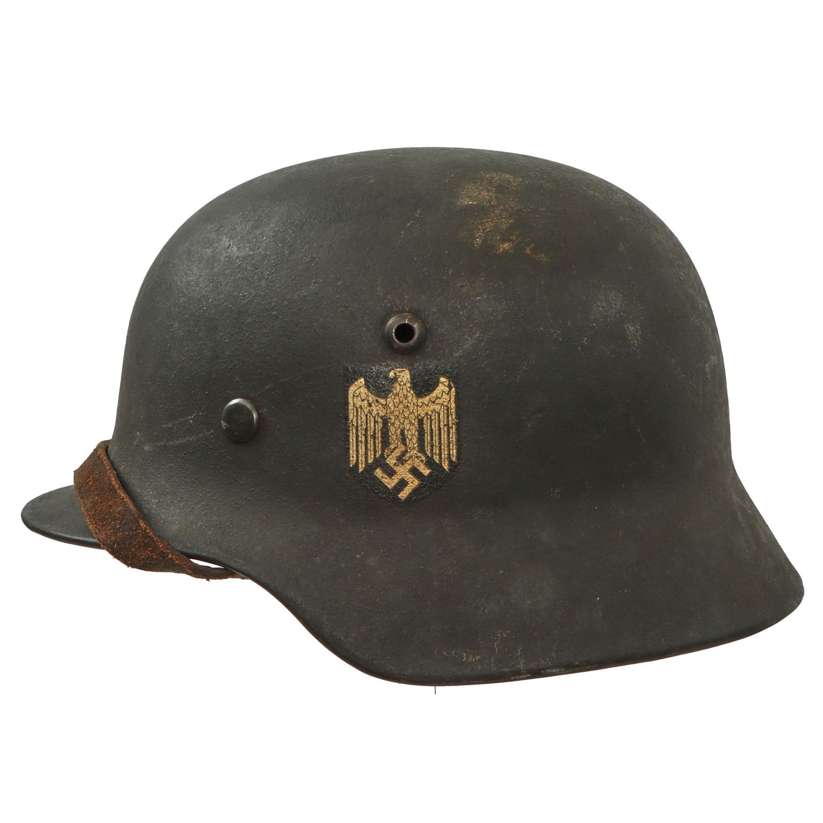 Original German WWII Heer Army M35 Single Decal Steel Helmet with 1940 Dated 55cm Liner and Chinstrap - Stamped SE62