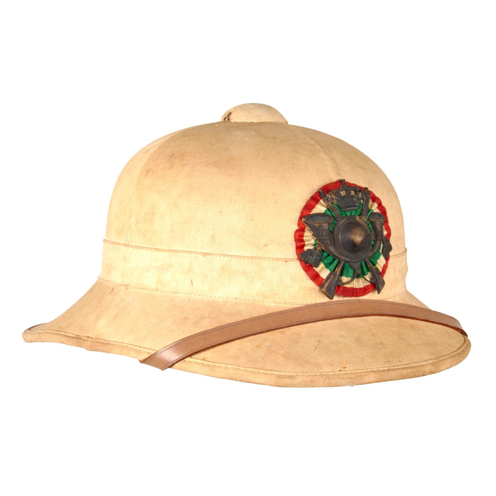Original Italian WWII North African Campaign Bersaglieri M1928 Tropical Sun Pith Helmet with Bersaglieri Badge
