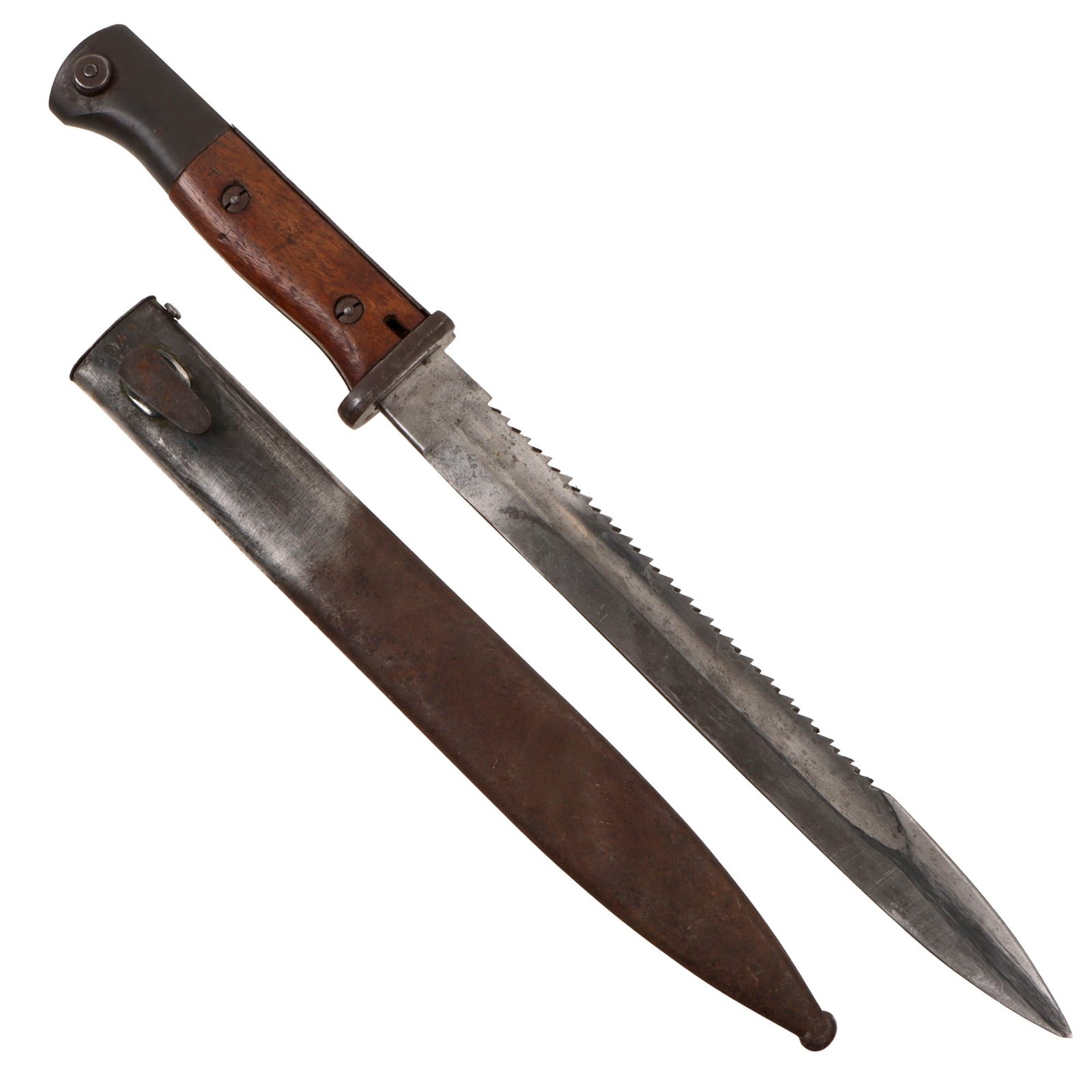 Original German WWI Seitengewehr M1884/98 II Sawback Bayonet by F. Koeller & Co. with WWII Scabbard