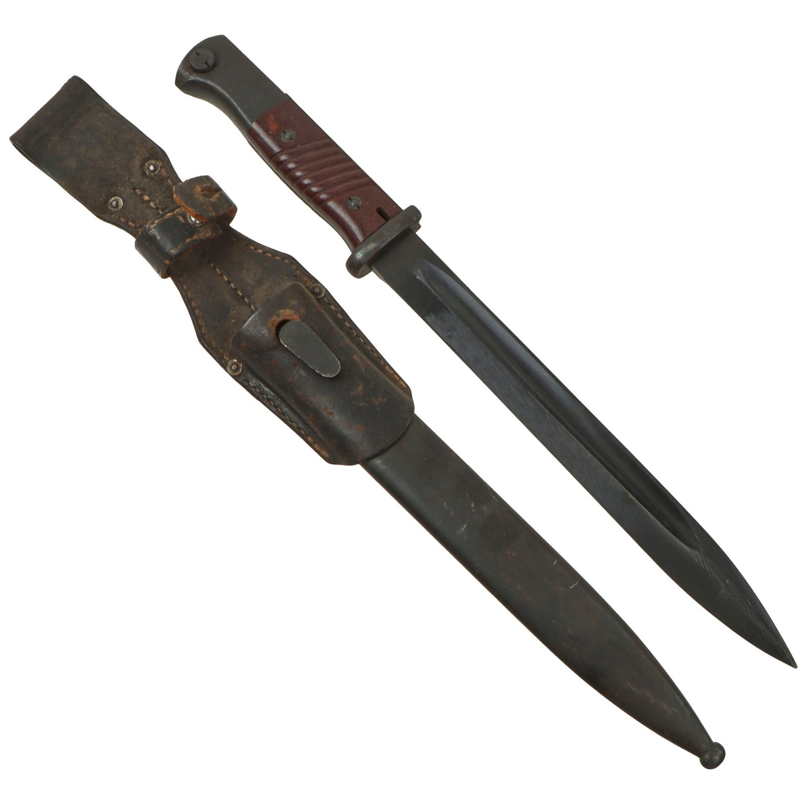 Original German WWII Commercial 98k Bayonet Marked W and H on Tang with Scabbard and Frog