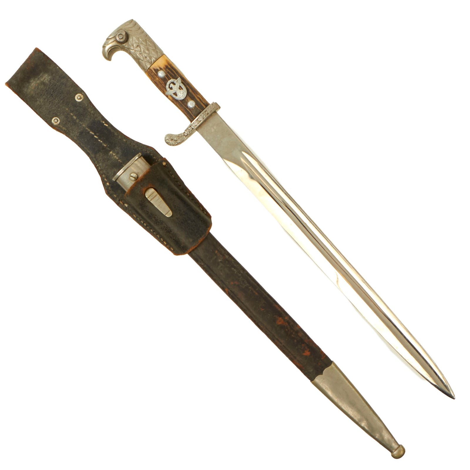 Original German WWII Mettmann Metropolitan Police Marked Long Dress Bayonet by Carl Eickhorn with Scabbard and Frog - Matching