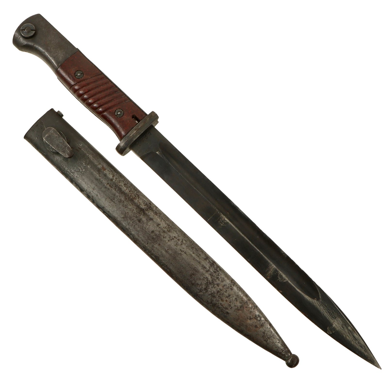 Original German WWII 98k 1944 dated Bayonet by Alcoso-Werk with Scabbard - Matching Serial 1762 i