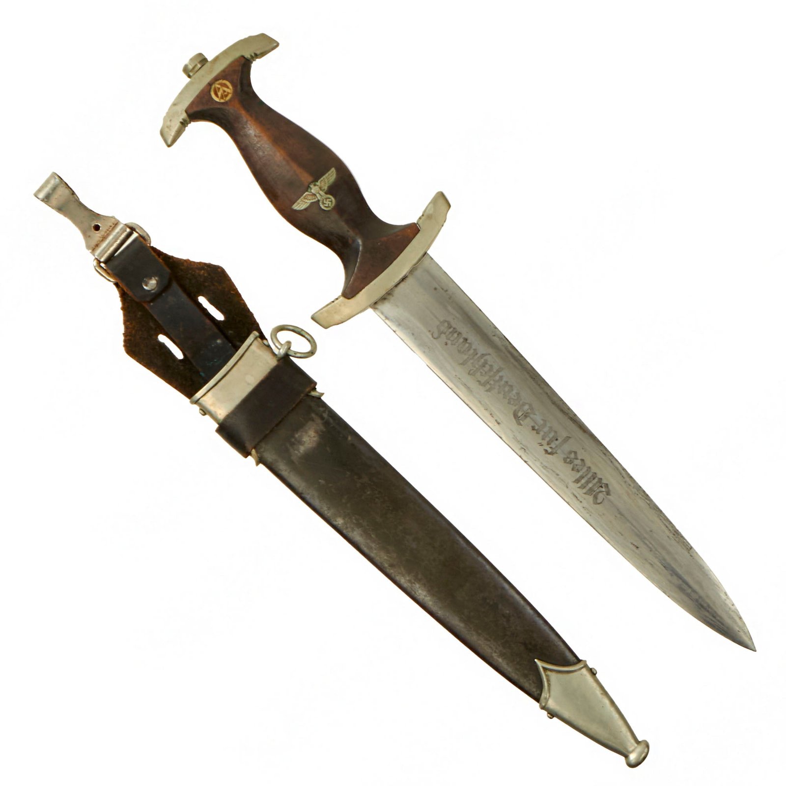 Original German Early WWII NSKK Dagger by Eduard Wüsthof of Solingen with Scabbard and Rare Vertical Hanger