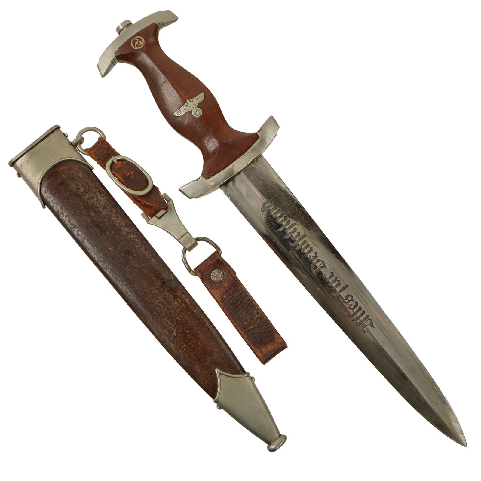 Original German Early WWII SA Dagger by Rare Maker Undine - Cuno Meissenburg with Scabbard, Hanger, and Belt Loop - McSARR Rarity Rated 8 of 10
