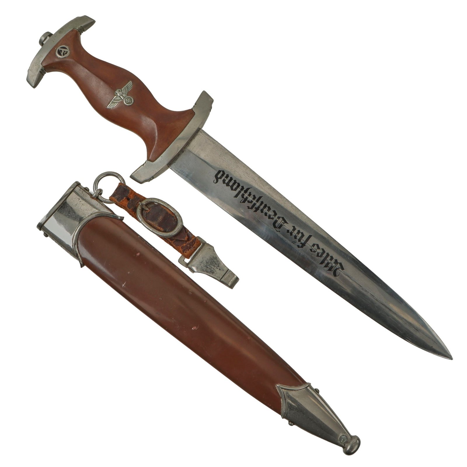 Original German Early WWII SA Dagger by Rare Maker Gebrüder Berns with Replaced Scabbard and Hanger