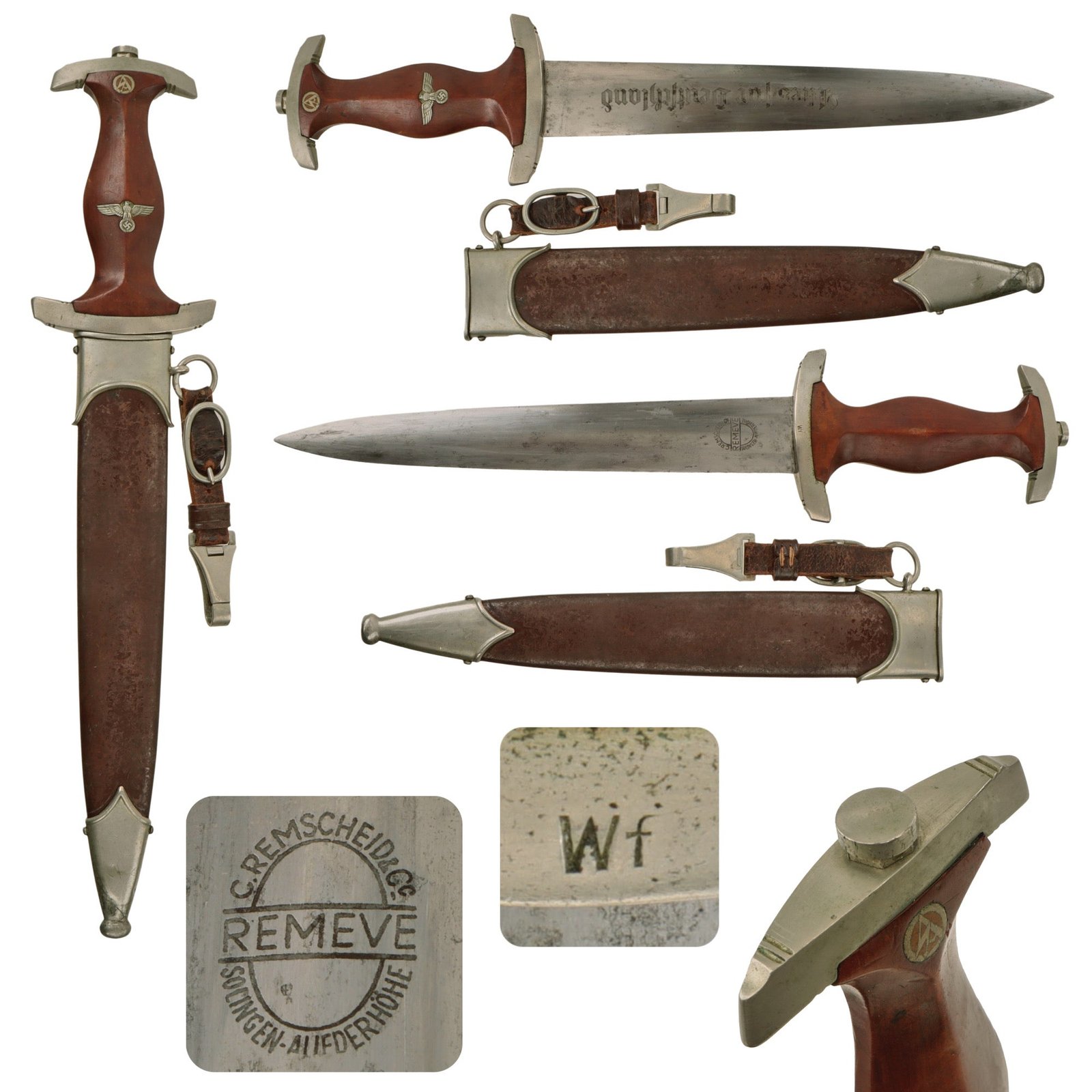 Original German Early WWII SA Dagger by Rare Maker Cuno Remscheid & Co. with Scabbard & Hanger - McSARR Rarity Rated 7 of 10
