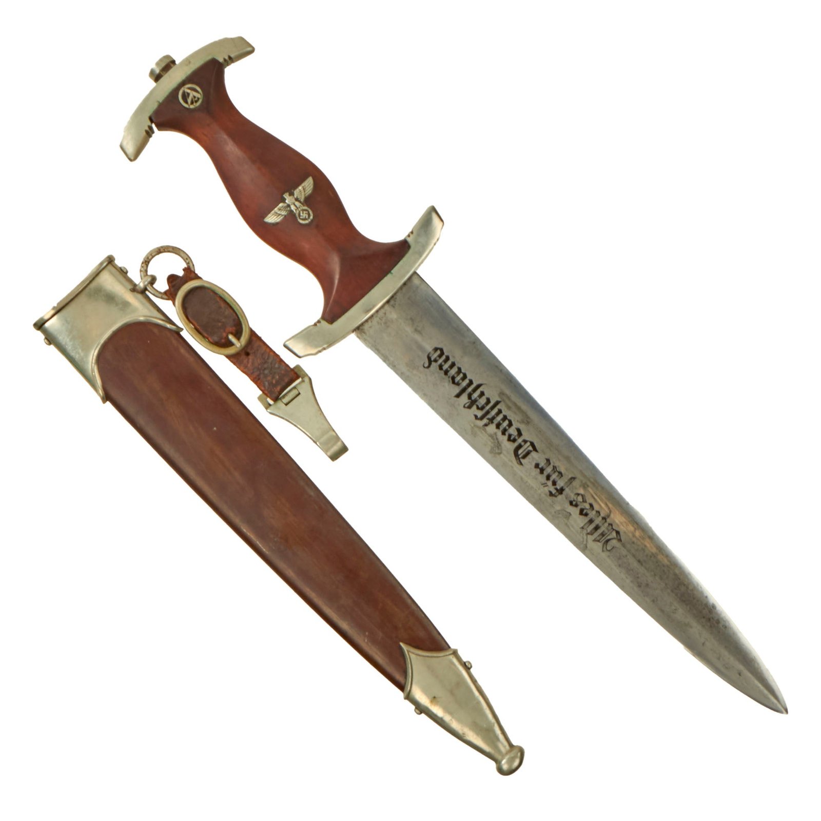 Original German Early WWII SA Dagger by Rare Maker HACO Werk of Berlin with Scabbard and Hanger