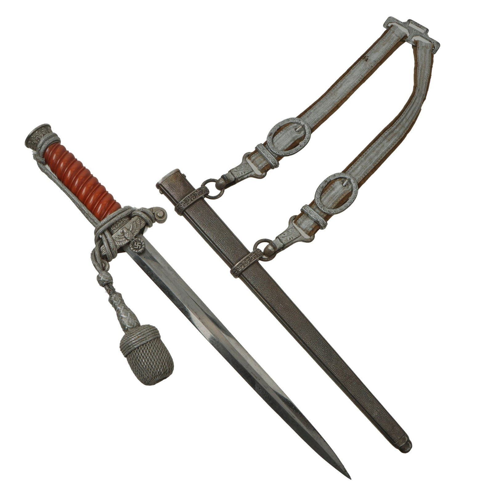 Original German WWII Heer Army Officer Dagger by Carl Eickhorn with Scabbard, Hanger, & Portepee - 1935-41 Trademark