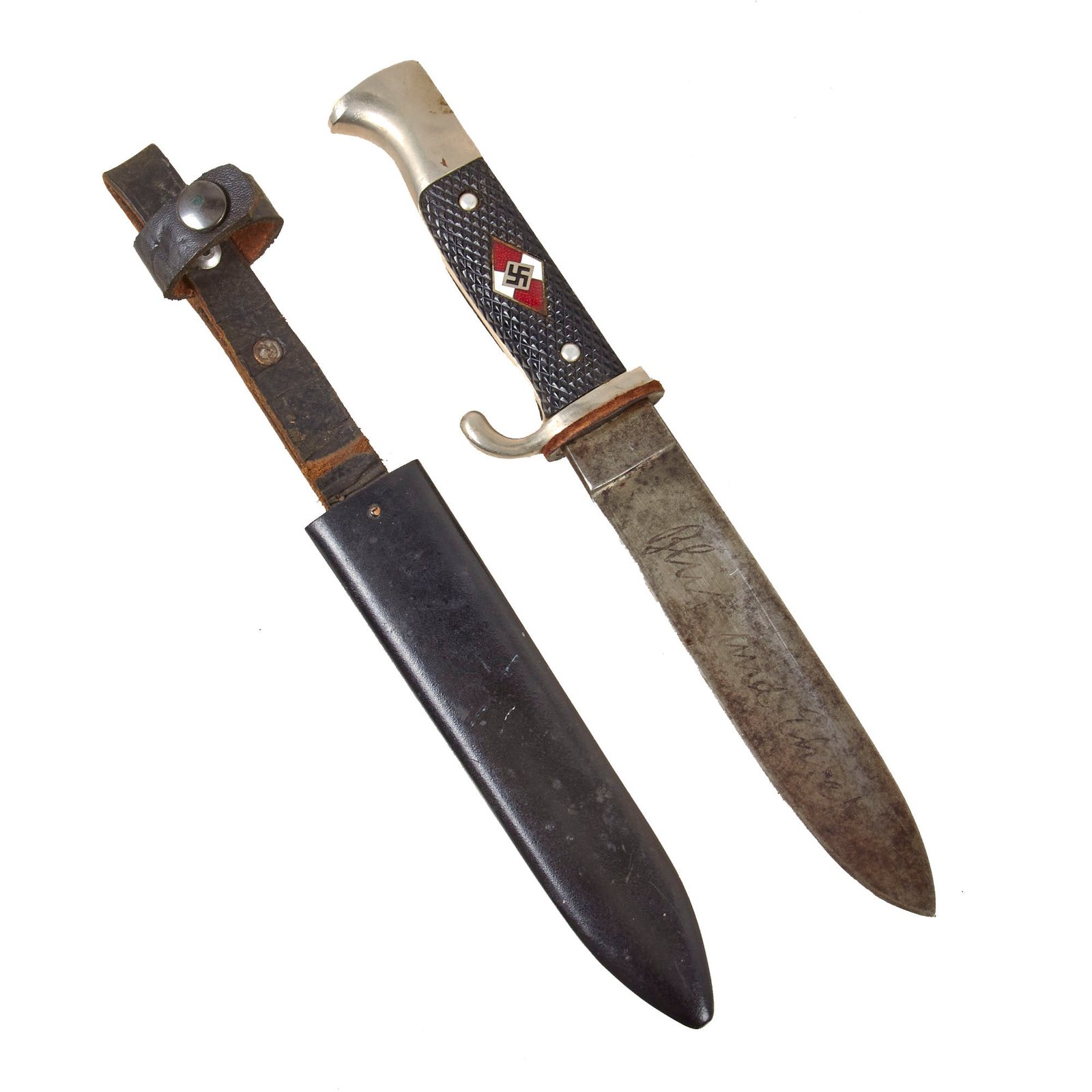 Original German WWII 1937 dated Transitional HJ Knife with Motto by Emil Voos with Scabbard - RZM M7/2