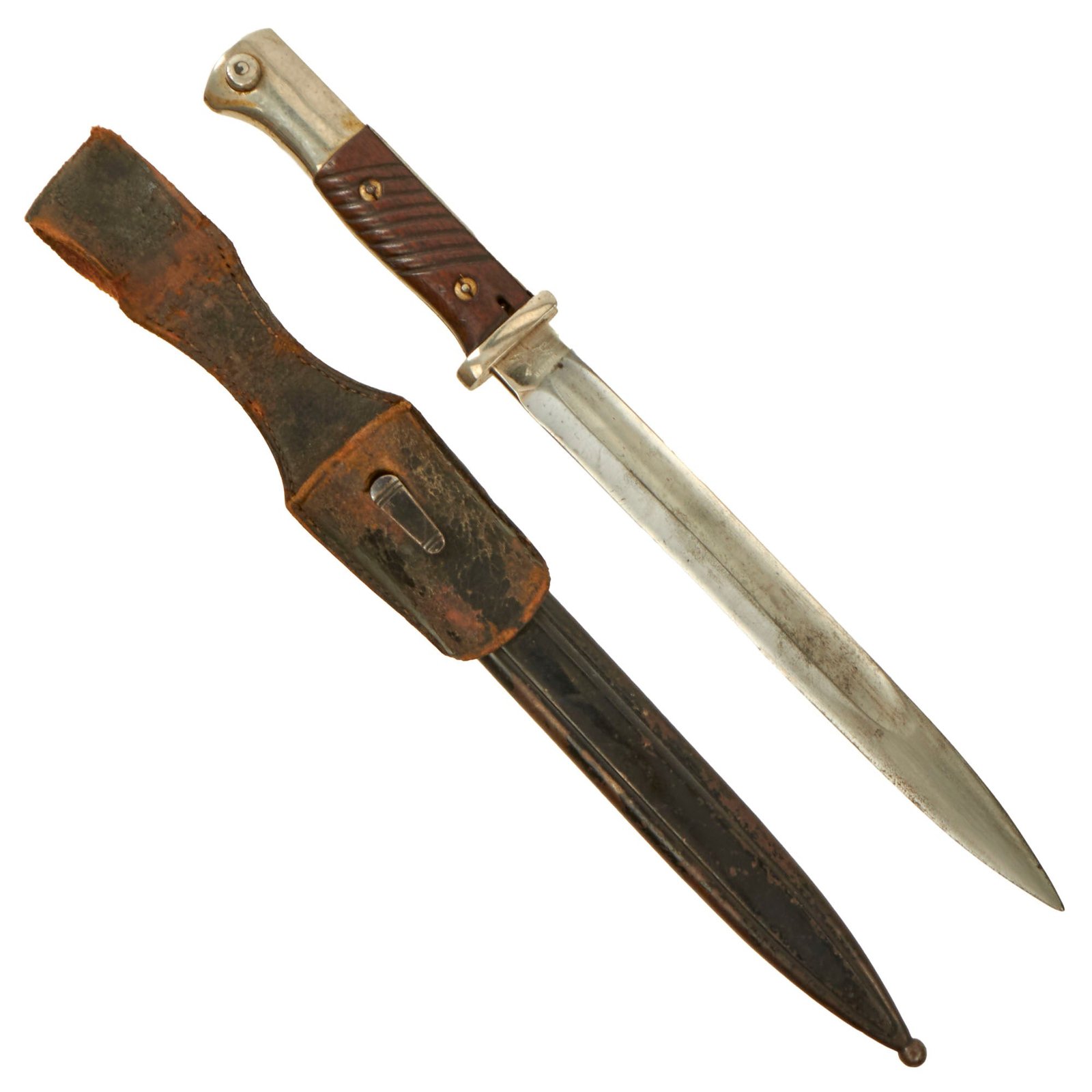 Original German Post-WWI Reichswehr Seitengewehr M1884/98 II Bayonet with Ersatz Faux Leather Iron Scabbard & Wooden WWI Style Grips by Gottlieb Hammesfahr & Co. with Bayard Stamp