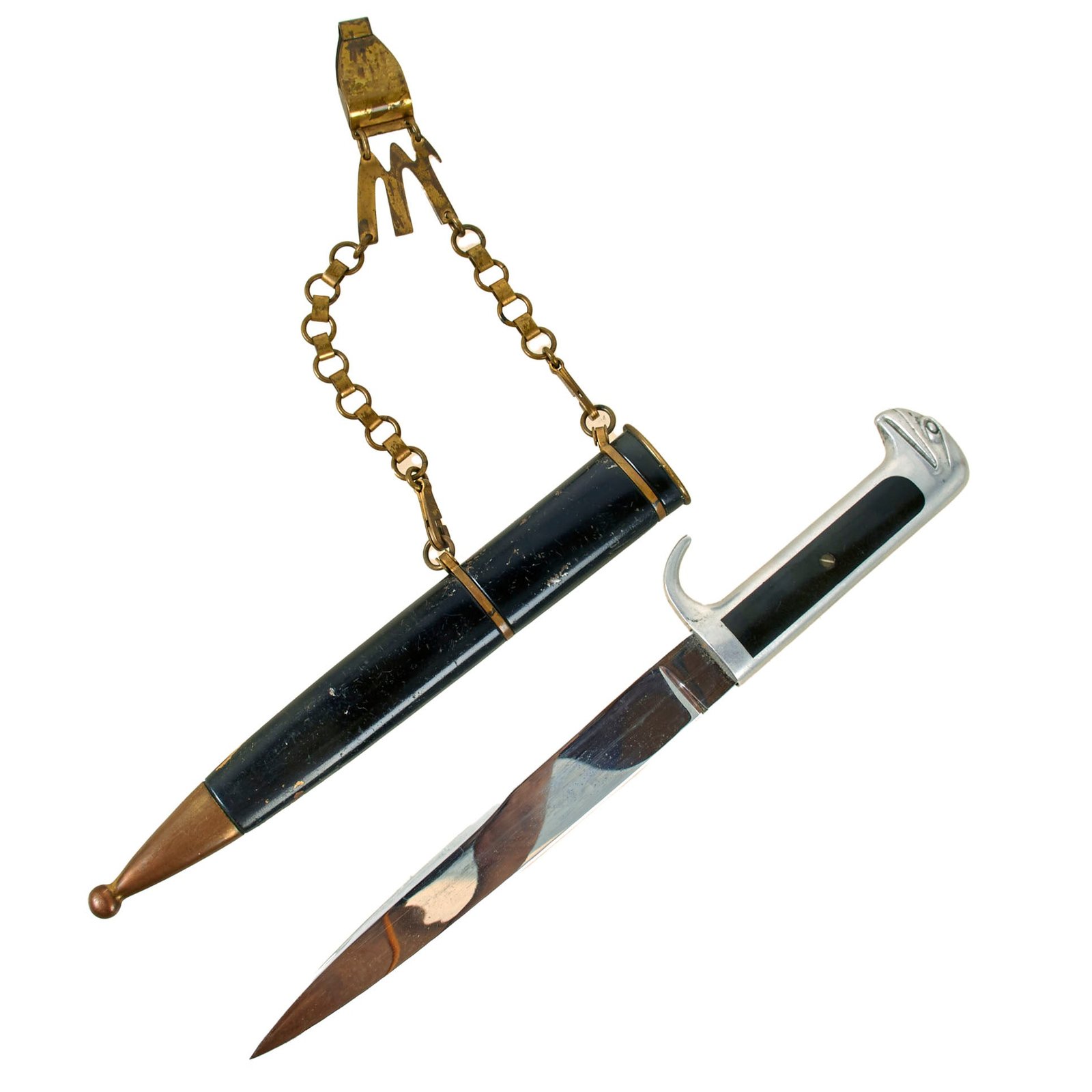 Original Italian WWII M.V.S.N. Fascist Militia Blackshirts Nickel-Plated Dagger with Scabbard and Hanger