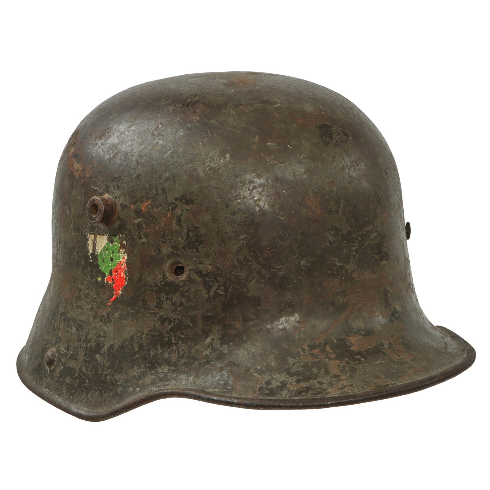Original German WWI Bulgarian WWII Reissue M16 Stahlhelm with Crest & Liner - Replaced Chinstrap Bale - Si 66