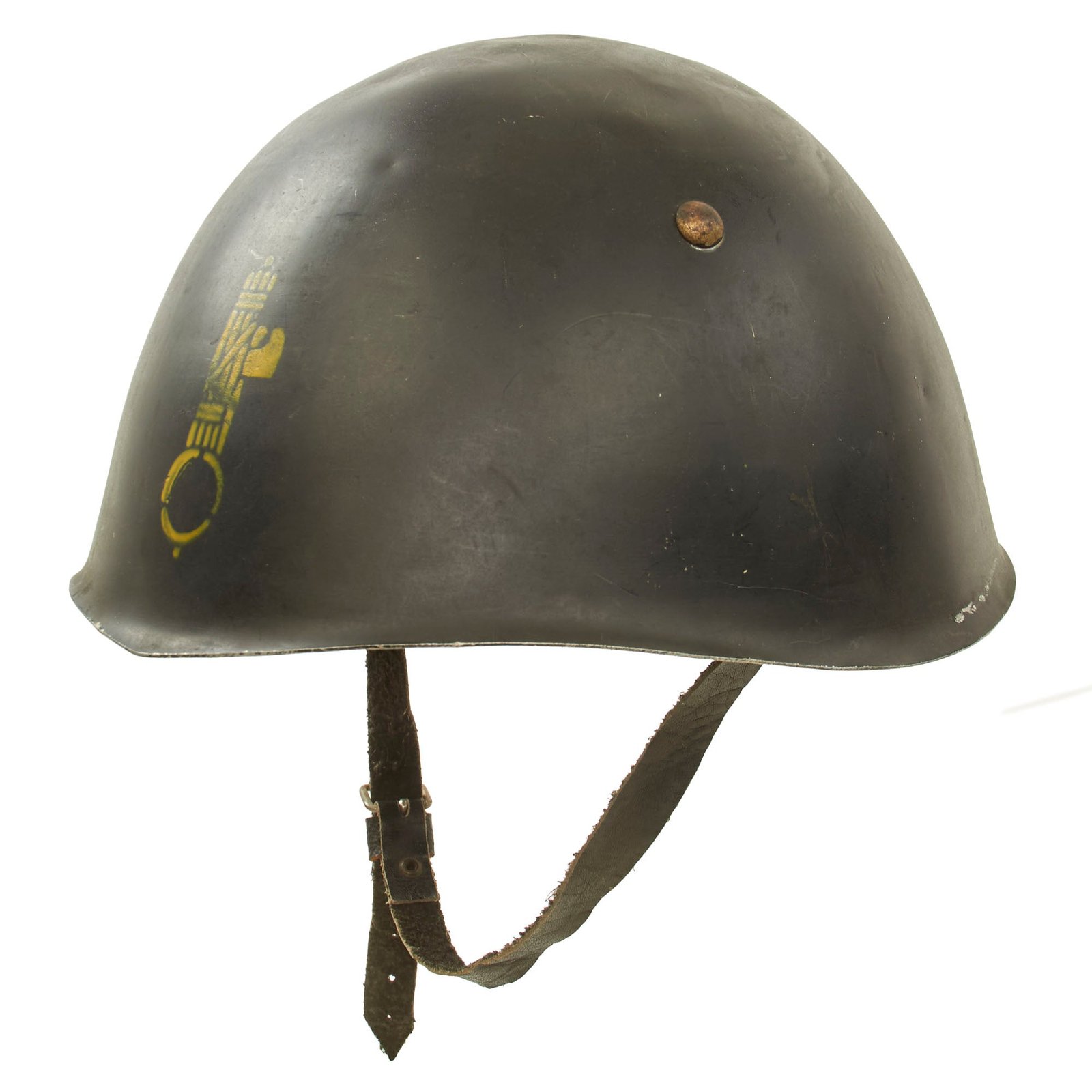 Original WWII Italian M33 Lightweight Parade Helmet Painted Black with MVSN Militia Stencil