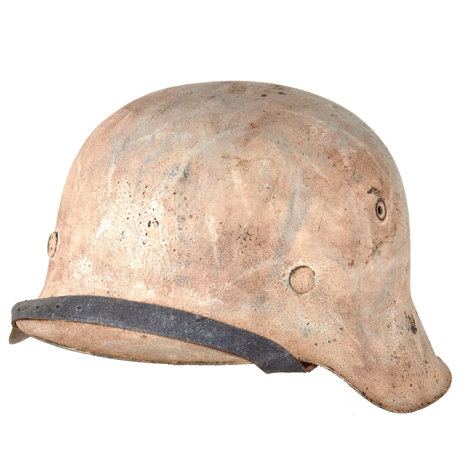 Original German WWII Refurbished M42 Army Heer Winter Camouflage Helmet with Aged Replica Liner and Chinstrap - stamped ET62