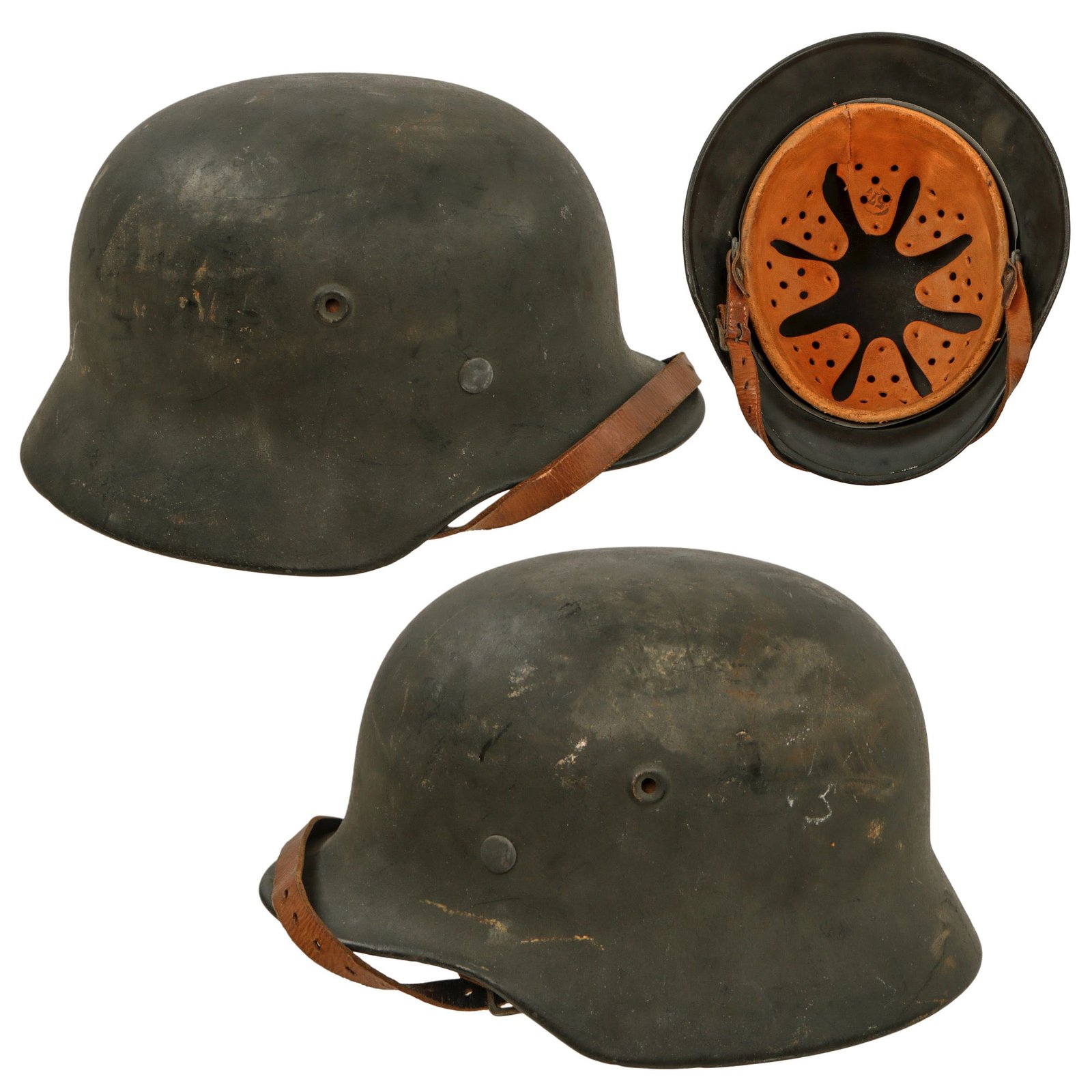 Original German WWII Army Heer No Decal M40 Steel Helmet with 57cm Liner and Chinstrap - Q64