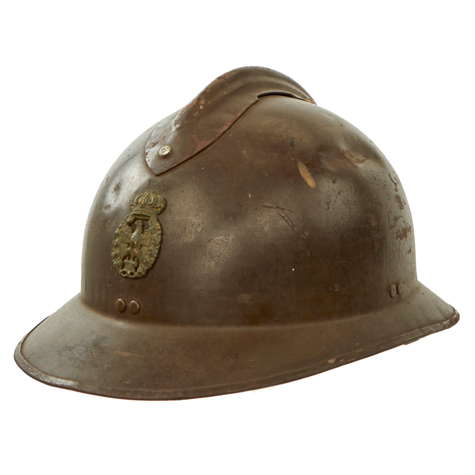 Original French WWII Italian Captured & Reissued M26 Adrian Helmet with Italian Air Force Insignia & Liner
