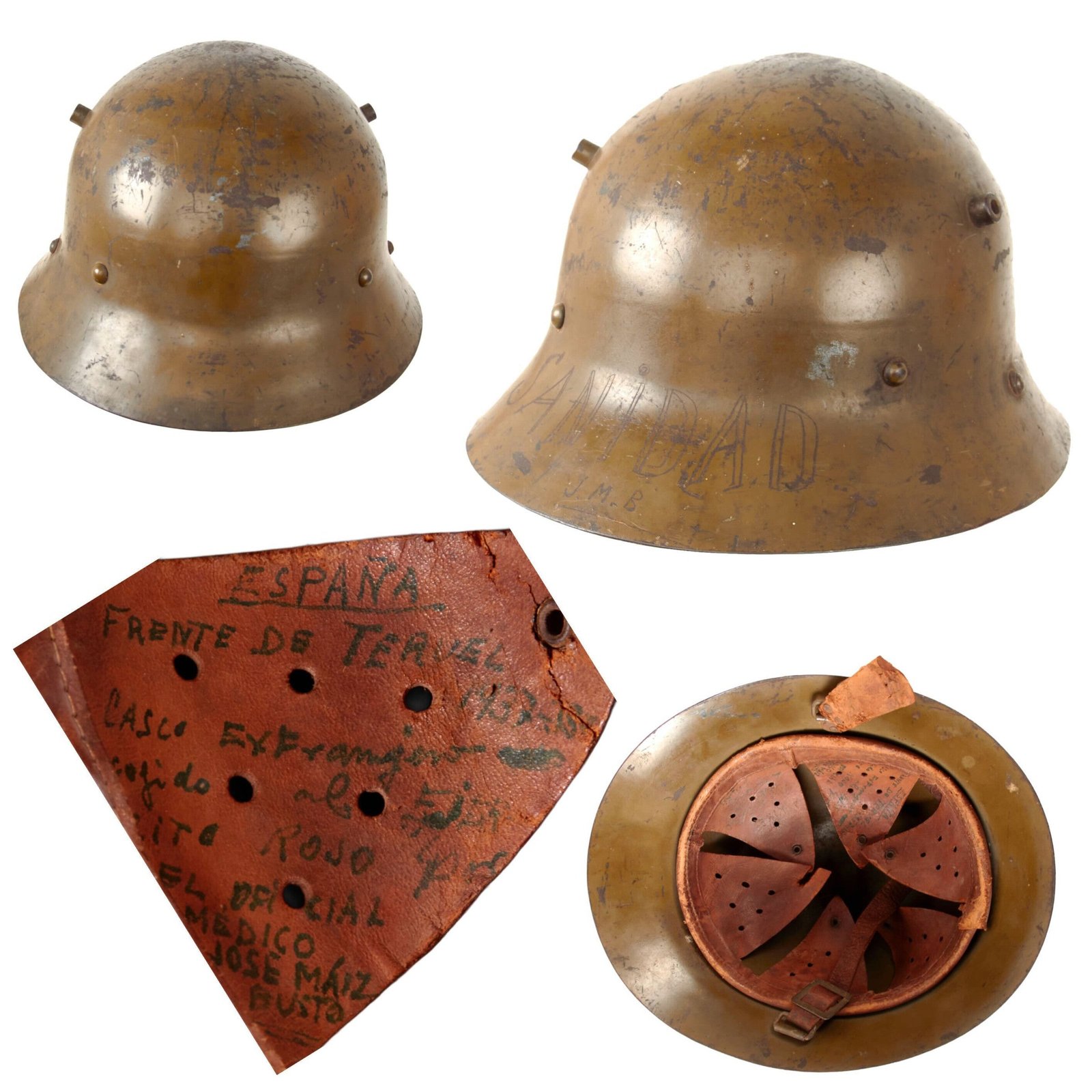 Original Czechoslovakia WWII Era Czech M30 Helmet with Spanish Civil War Medic’s Travel Diary - Worn at Battle of Teruel Sanidad Medico Jose Máiz Busto