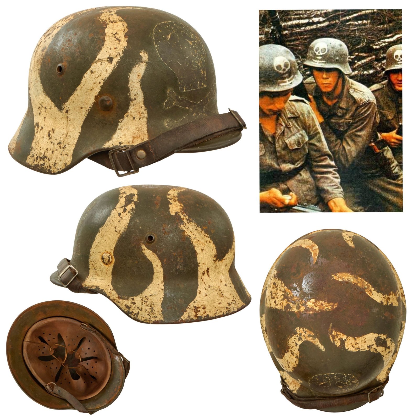 Original Finnish Continuation War German M35 Helmet with Sanitized Infantry Regiment 46 Skull Paint Job - EF64