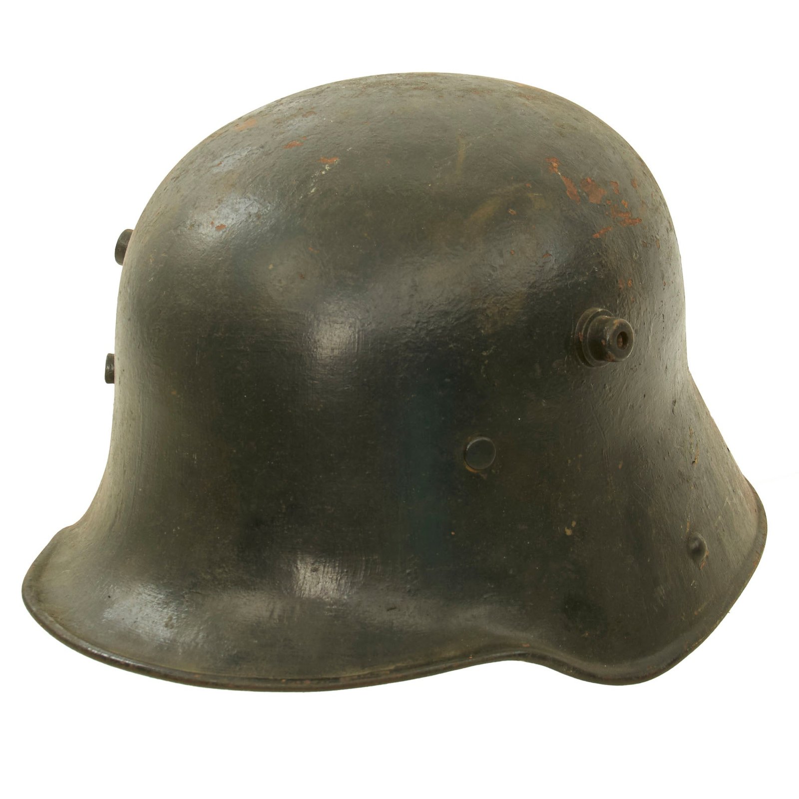 Original Imperial German WWI M16 Stahlhelm Army Helmet Shell with Partial Leather Liner & Wartime-Refurbishment & Repaint - Marked ET64