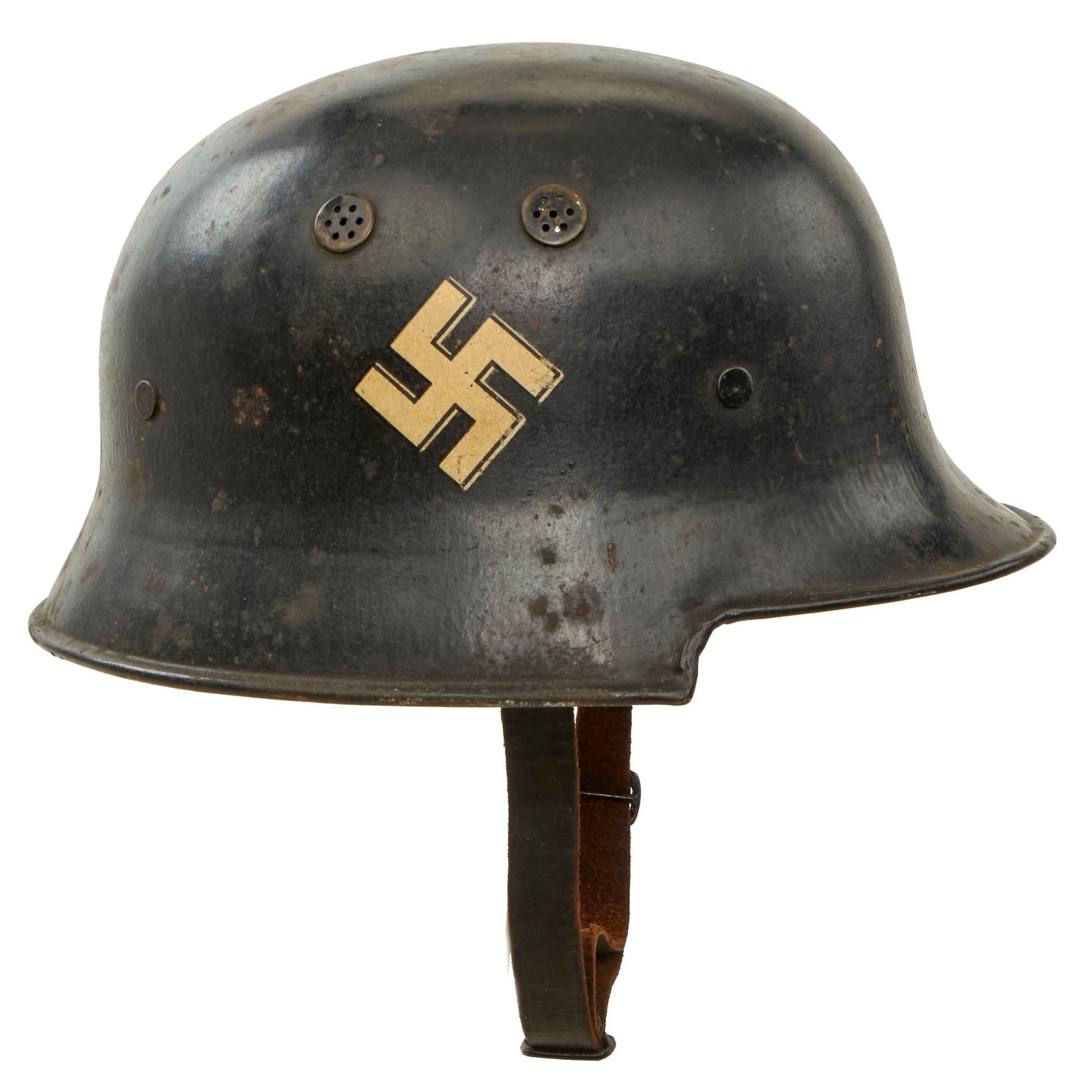 Original German Pre-WWII Early M34 Square Dip First Pattern Order Police Helmet with Double Decals - Orpo
