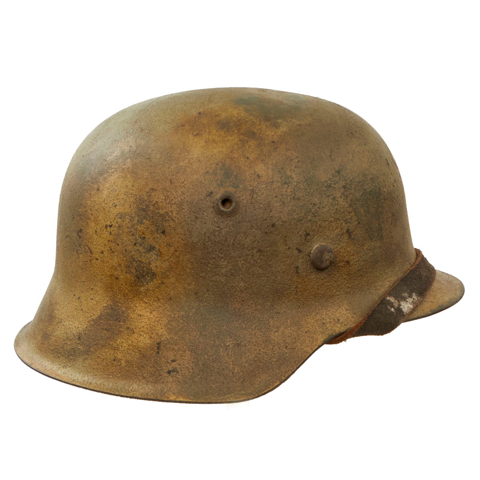 Original German WWII Luftwaffe M42 Single Decal Camouflage Overpaint Helmet with 1944 Dated 56cm Liner and Replica Chinstrap - Stamped ckl64