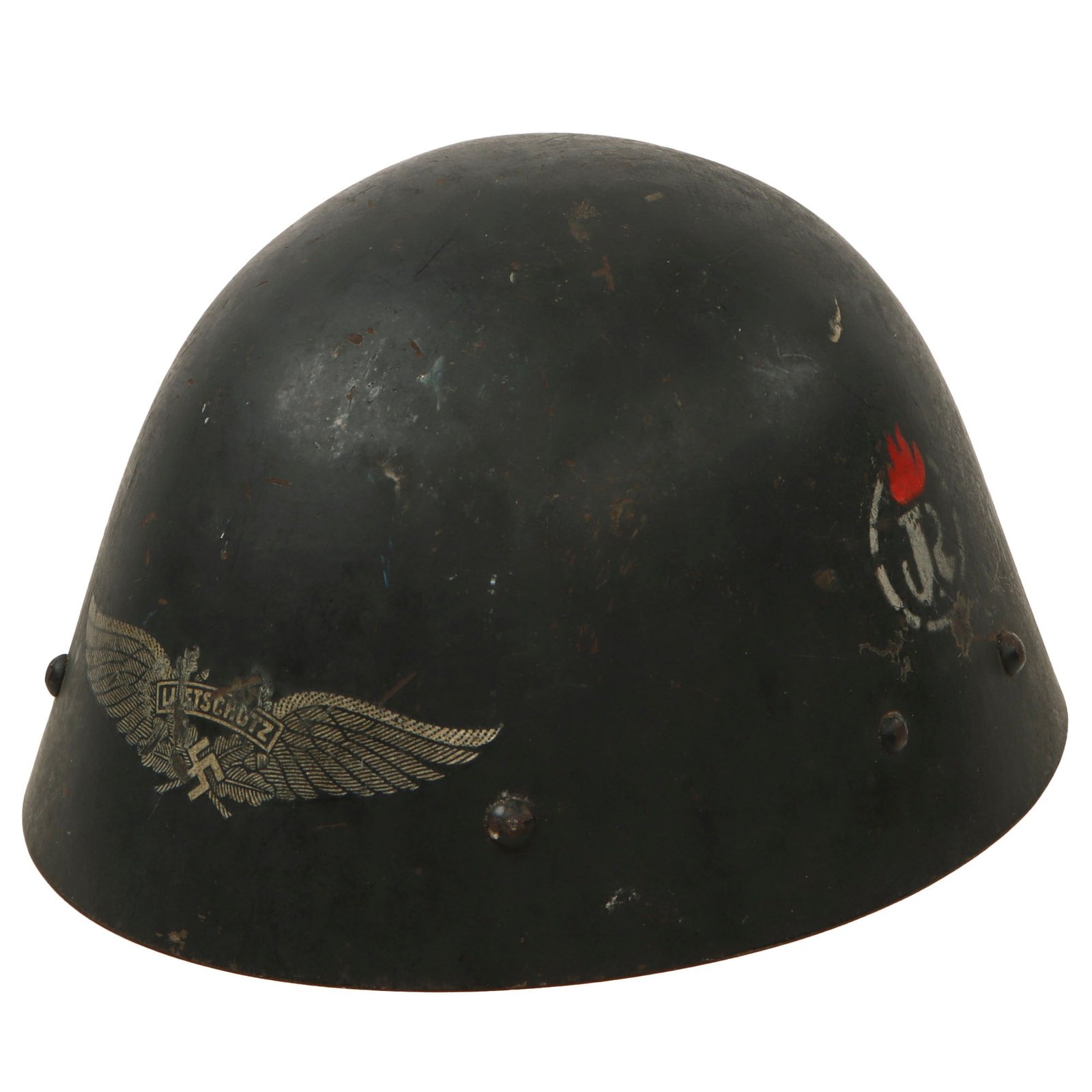 Original Rare Czech WWII Named Vz32 / M32 "Egg-Shell" Steel Helmet Converted for Luftschutz Use with Unit Marking - Dated 1936