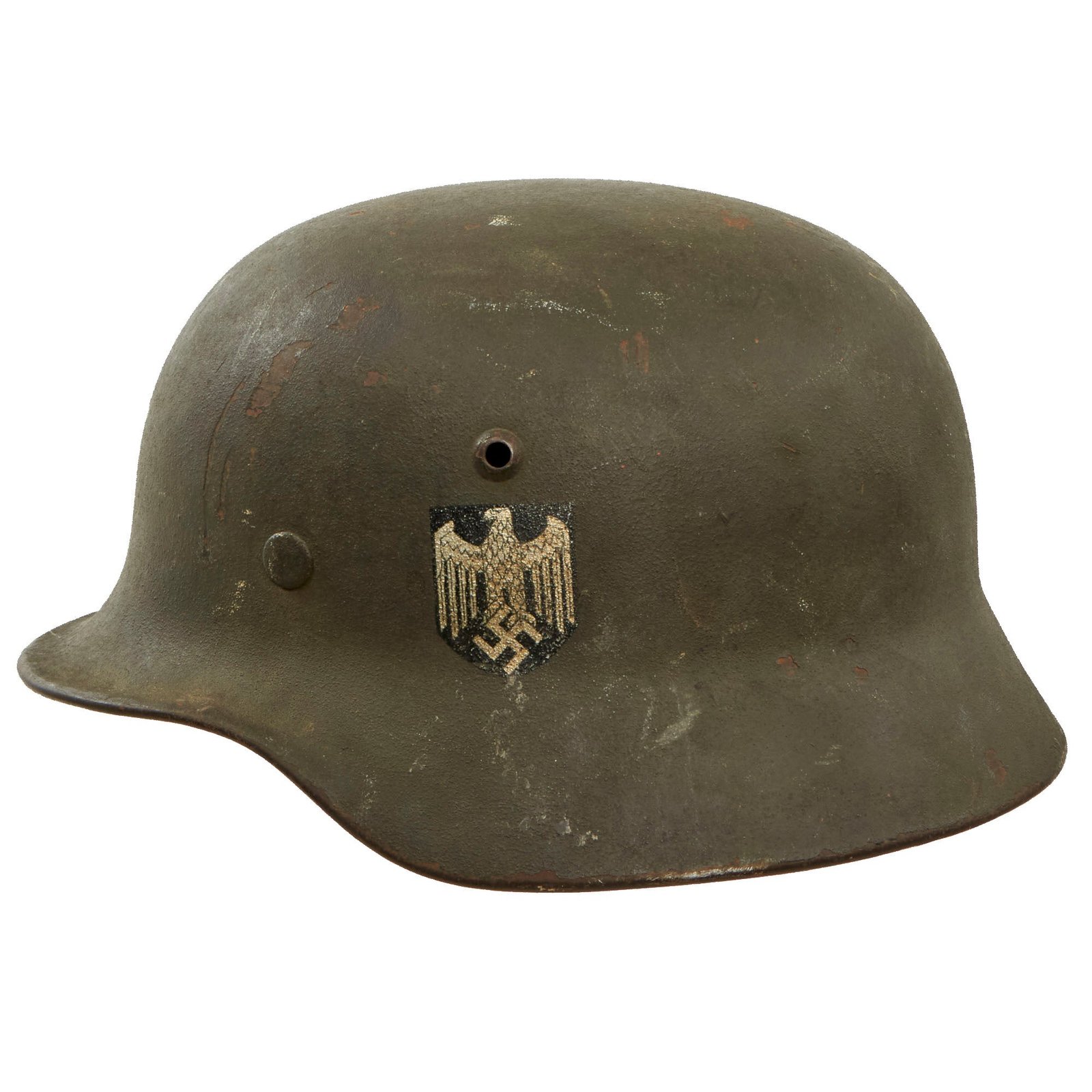 Original German WWII Heer Army M35 Single Decal Steel Helmet with 1931 Dated Liner - marked EF66