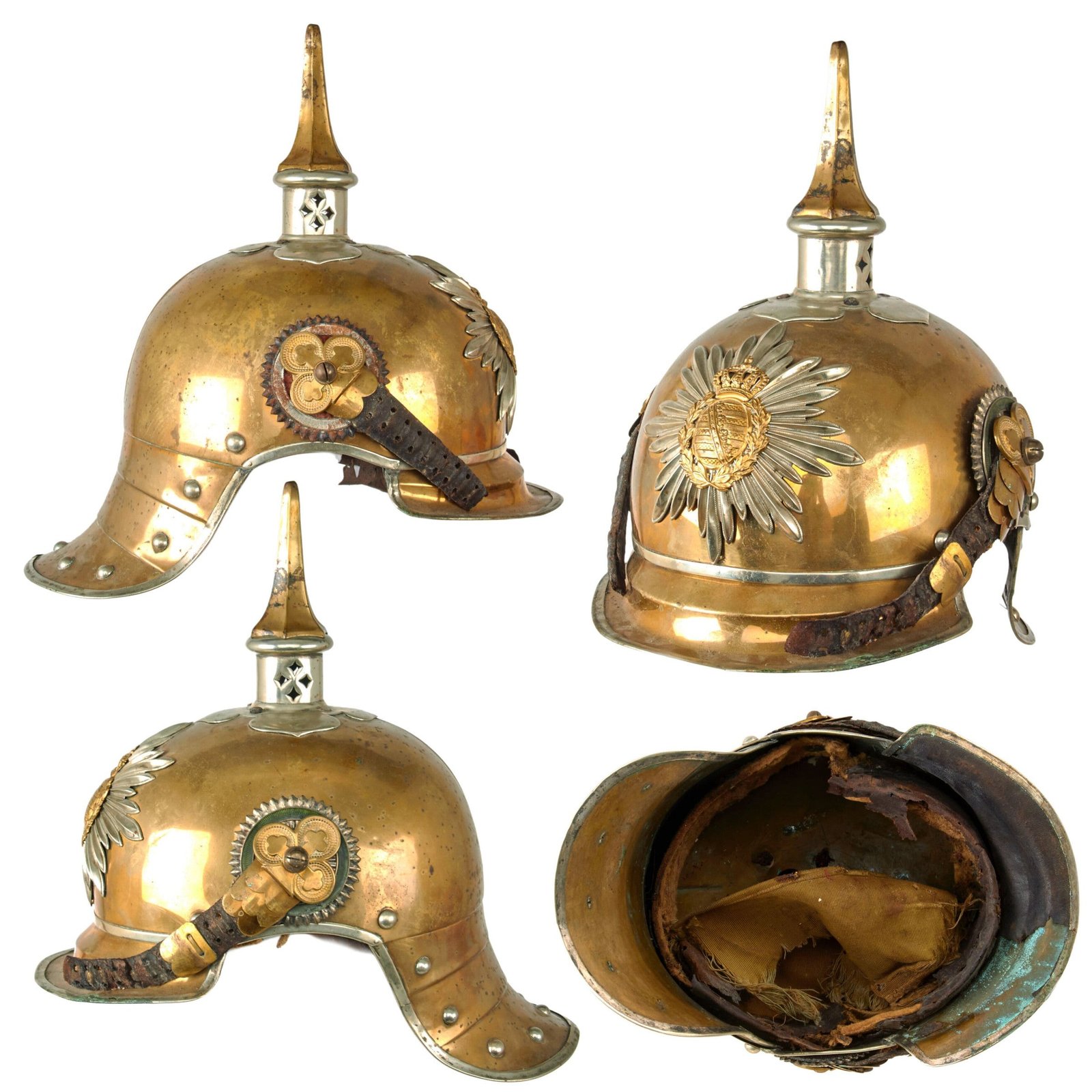 Original Saxon WWI Saxon Garde Reiter 1st Royal Saxon Guards Heavy Cavalry Officer’s Helmet with Correct Cockades & Partial Liner - Rare