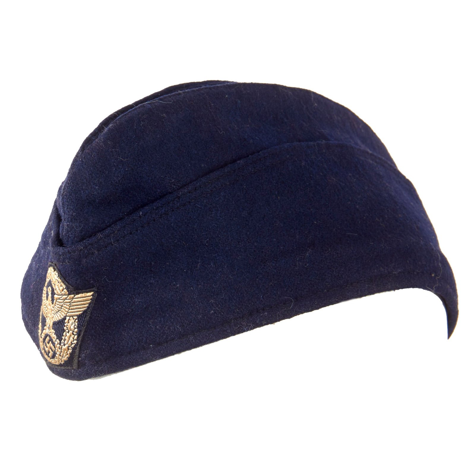 Original German WWII Schutzpolizei Protection Police Navy Blue EM/NCO M38 Overseas Cap in Size 58 - Schiffchen