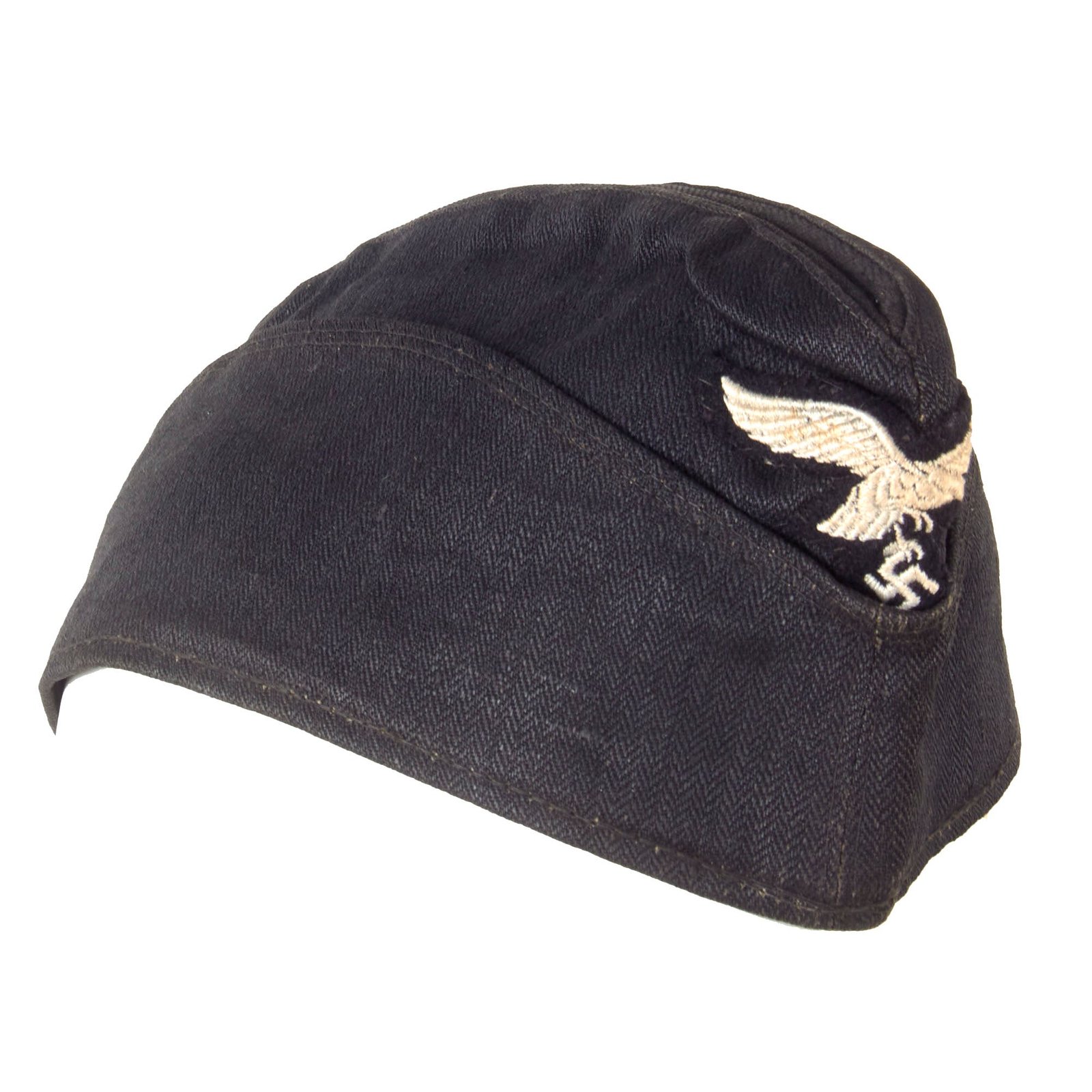 Original German WWII Luftwaffe Mechanic Black HBT M38 Overseas Cap by Carl Halfar with Unit Marking in Size 56 ½ - Schiffchen