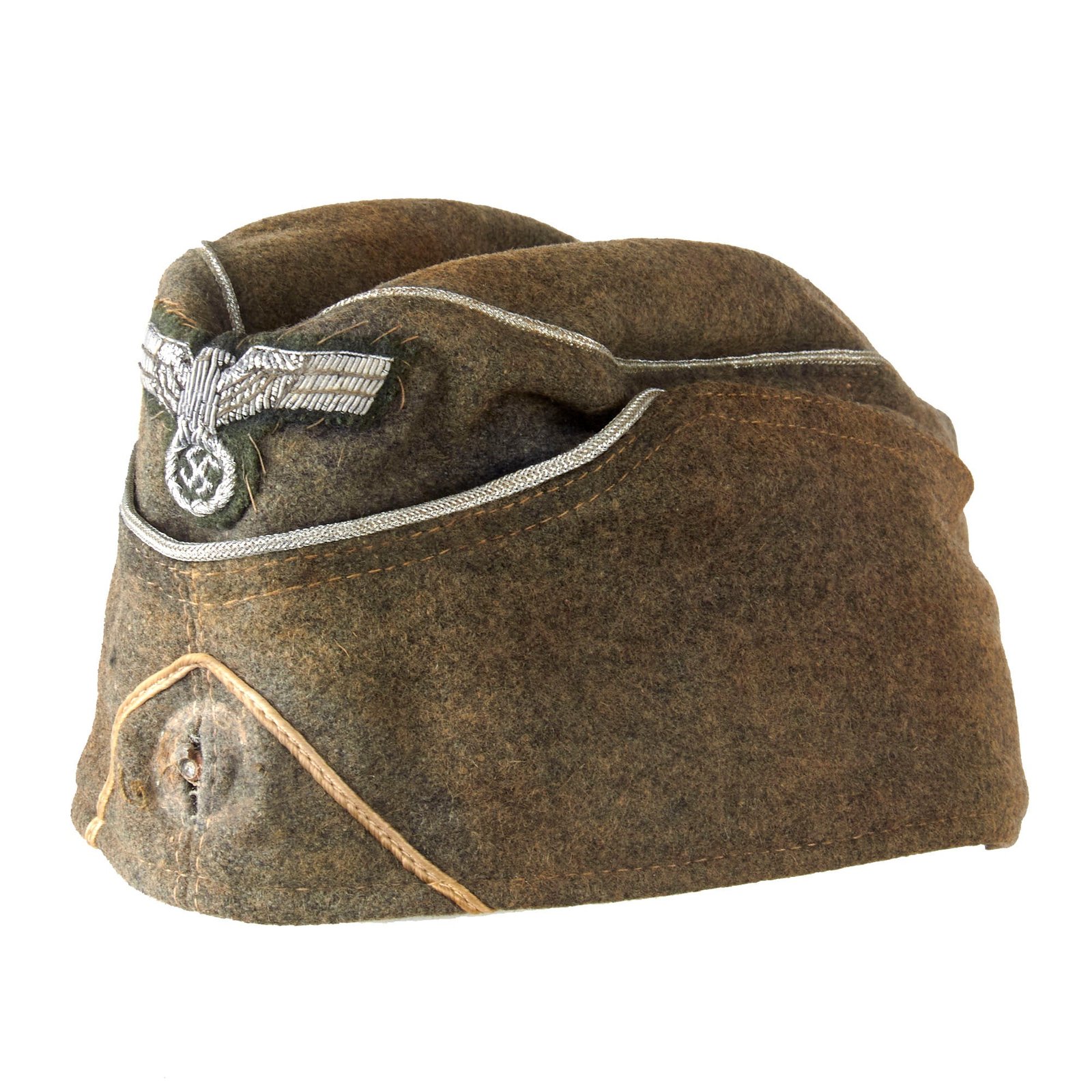 Original German WWII Heer Army Infantry 1941 Dated EM/NCO Upgraded to Officer M38 Overseas Cap by Berolina with Detached Cockade - size 59