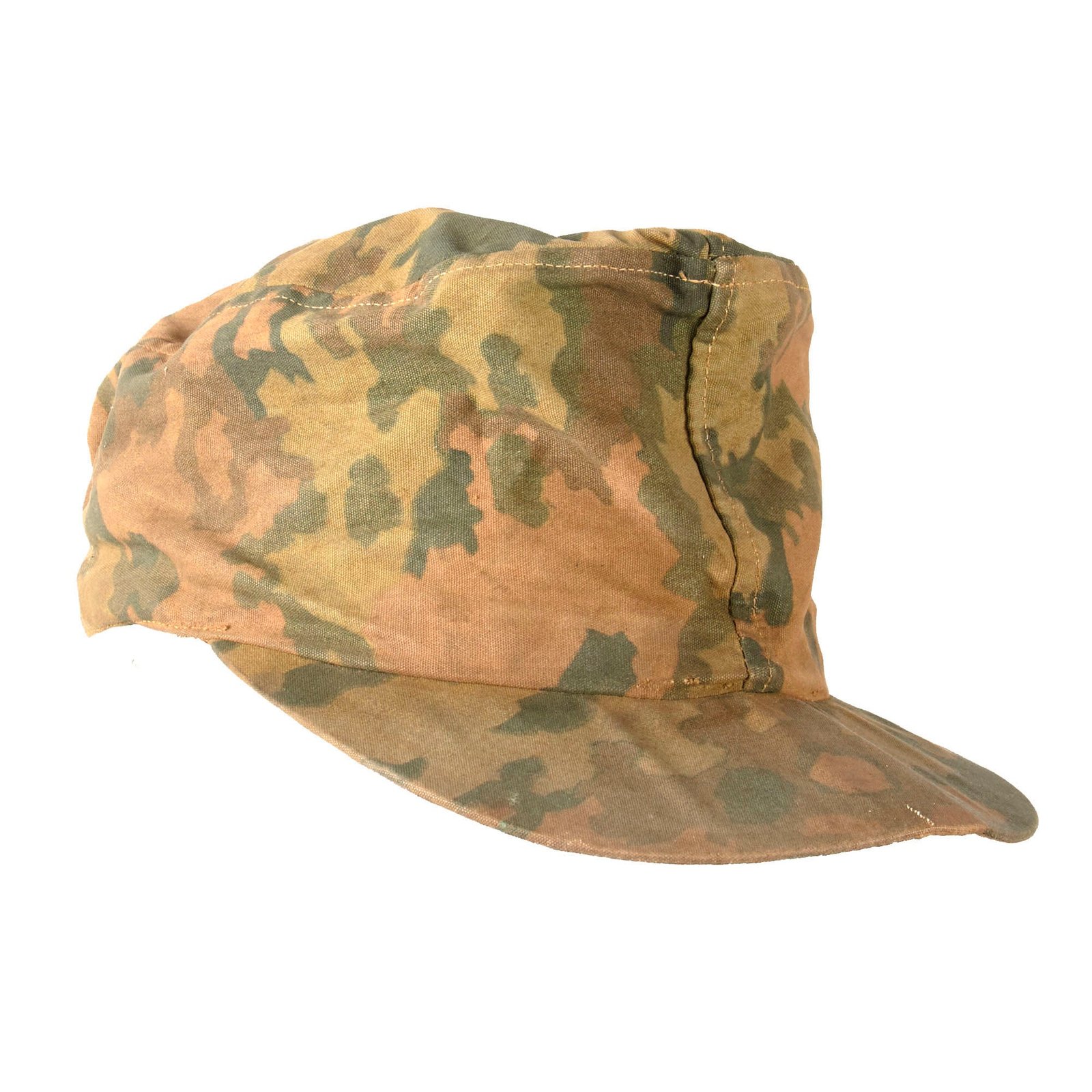 Original German WWII Reversible Waffen SS Field-Made Cap Made from Eichenlaubmuster Oak Pattern Camouflage