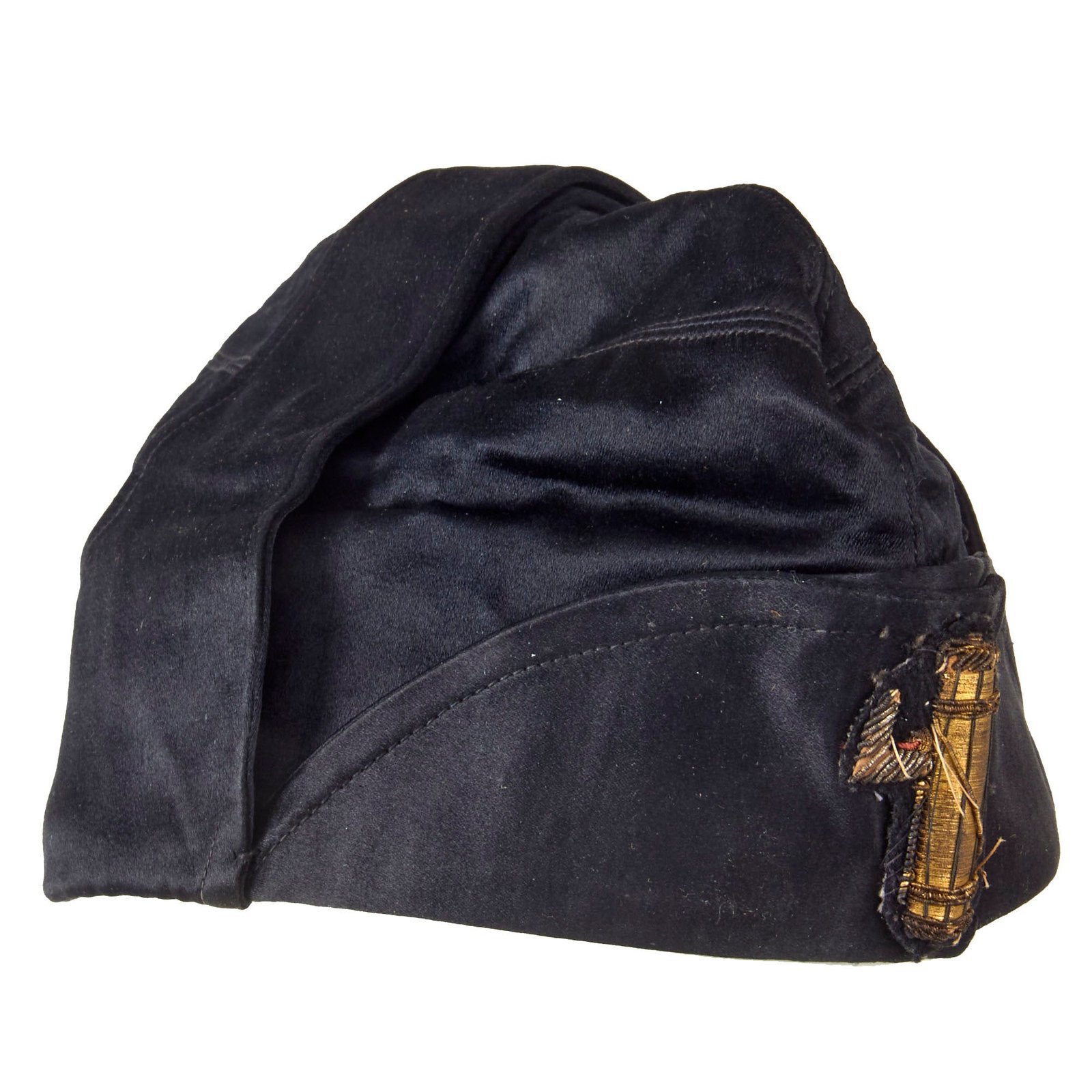 Original WWII Italian Black Shirt MVSN Fascist Rare Silk Bustina Field Cap With Bullion Insignia