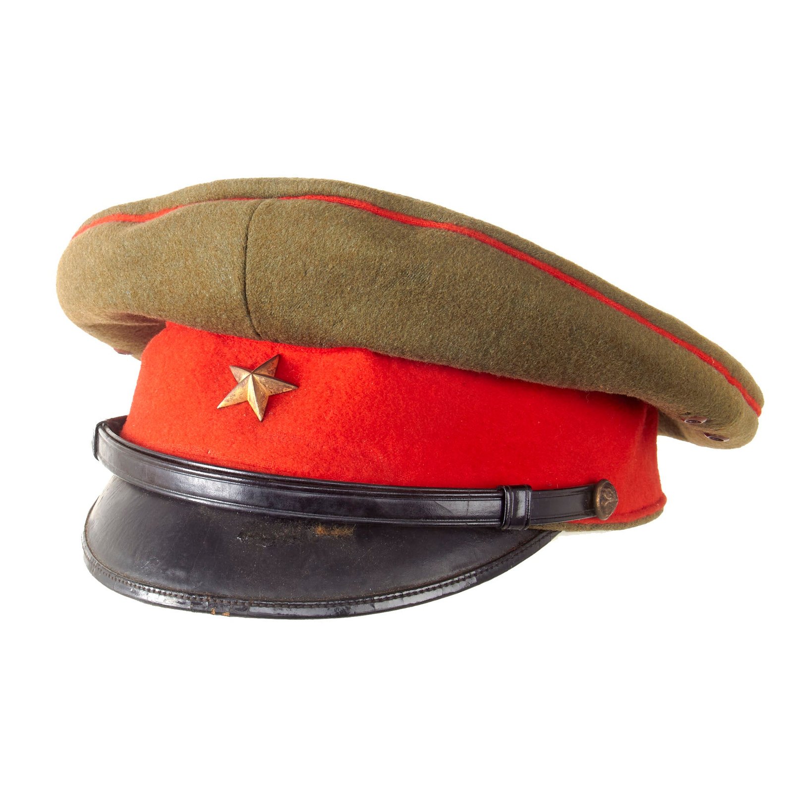Original Pre-WWII Imperial Japanese Army Type 45 Officer Visor Cap with Period Japanese Newspaper Used as Stiffener