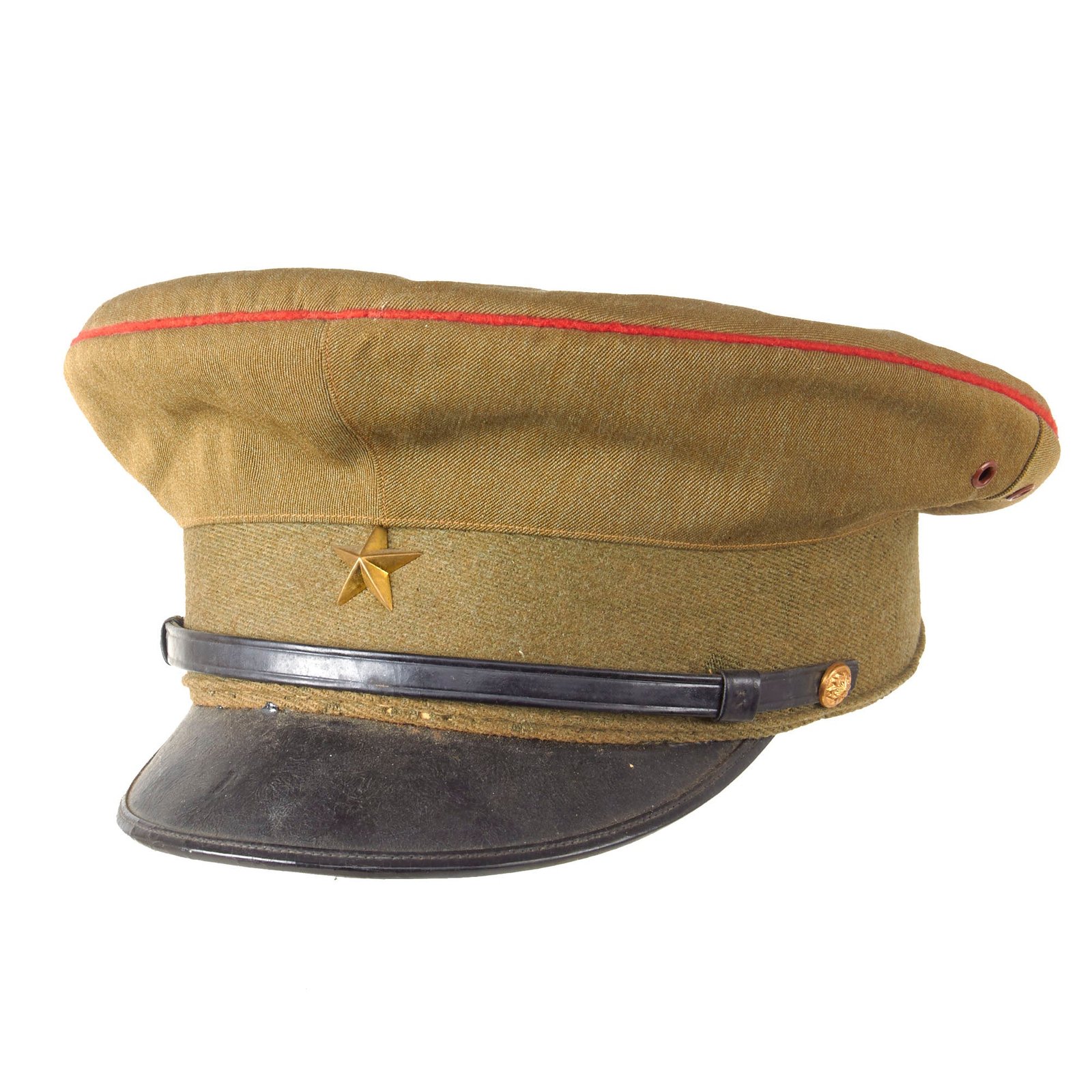 Original Pre-WWII Imperial Japanese Army Type 45 Officer Visor Cap with Period Japanese Newspaper Used as Stiffener