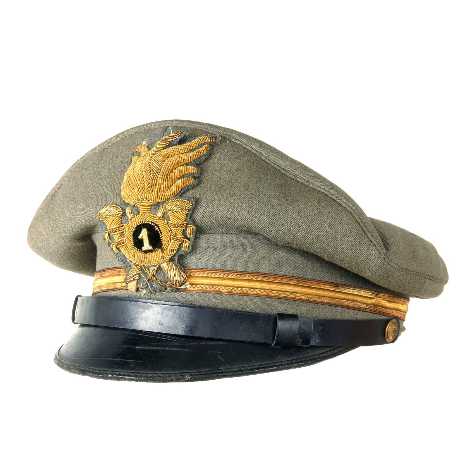 Original Italian WWII Royal Italian Army 1st Bersaglieri Regiment Officers Peaked Visor Cap by Olga Cani of Arezzo