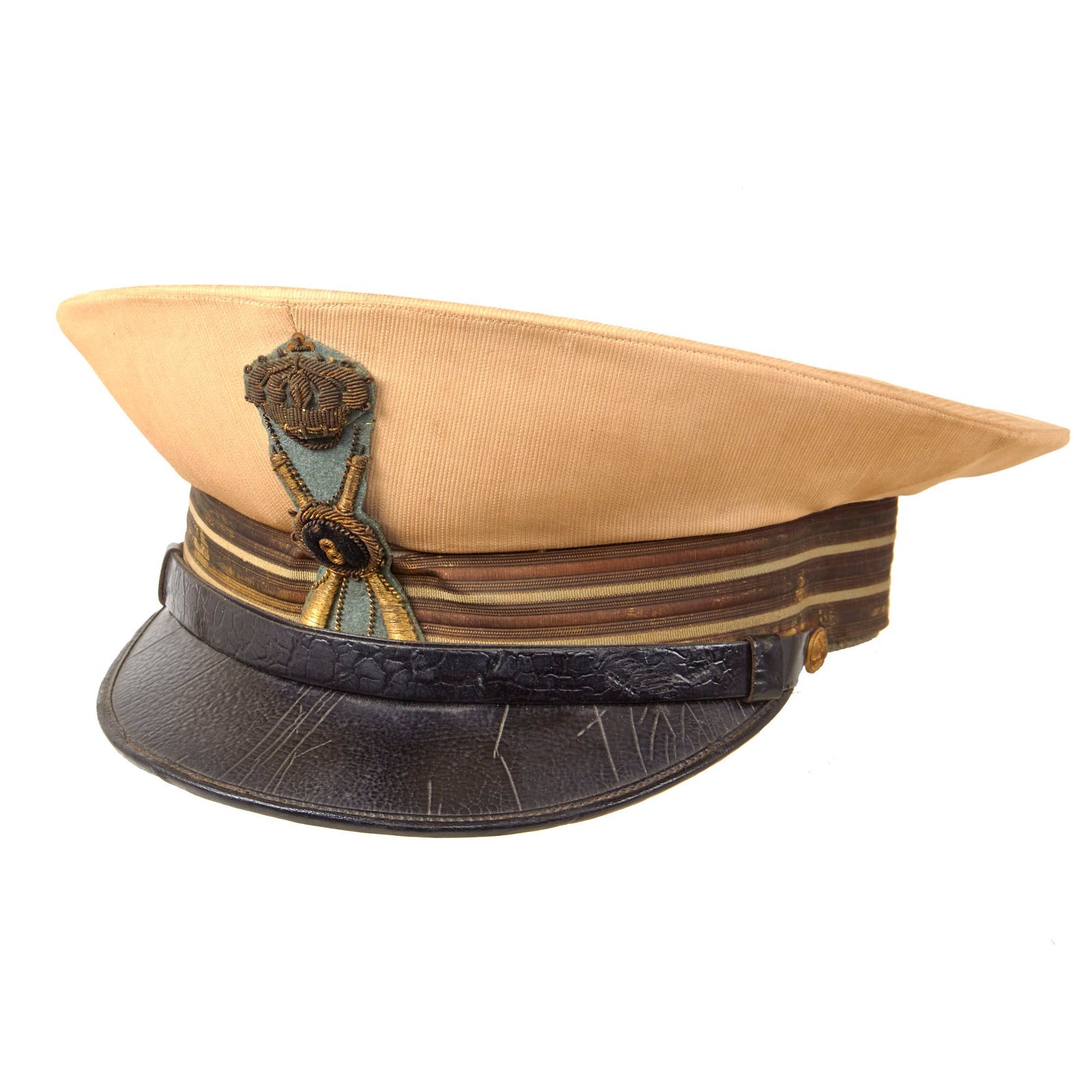 Original WWII Italian Royal 8th Infantry Officer's Tropical Weight Peaked Visor Cap by Unione Militare of Milano - Excellent