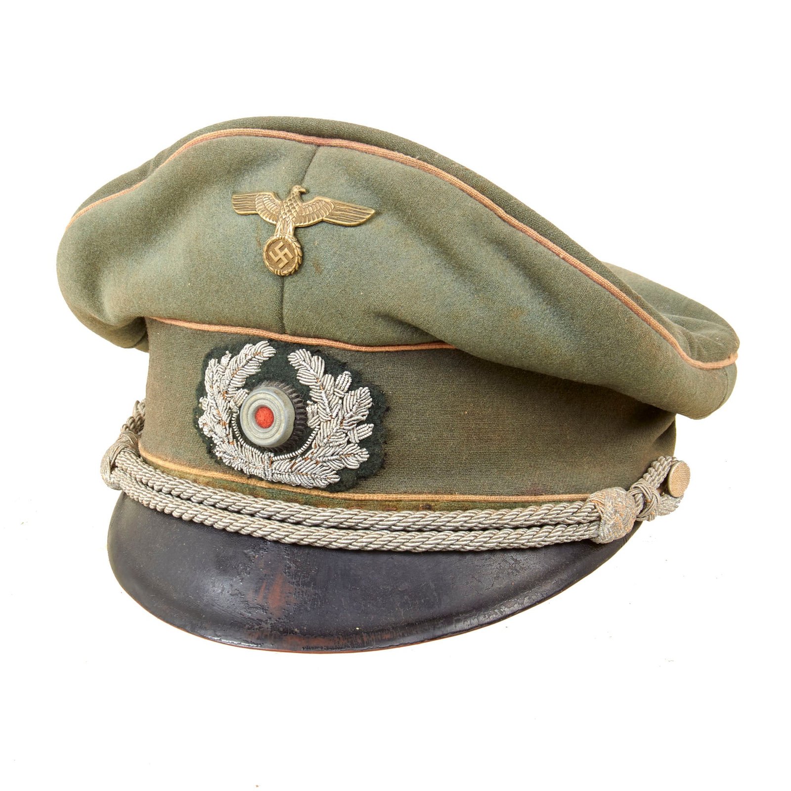 Original German WWII Service Worn Heer Army Panzer Armored Corps Officer Schirmmütze Visor Crush Cap by Top Maker Peküro