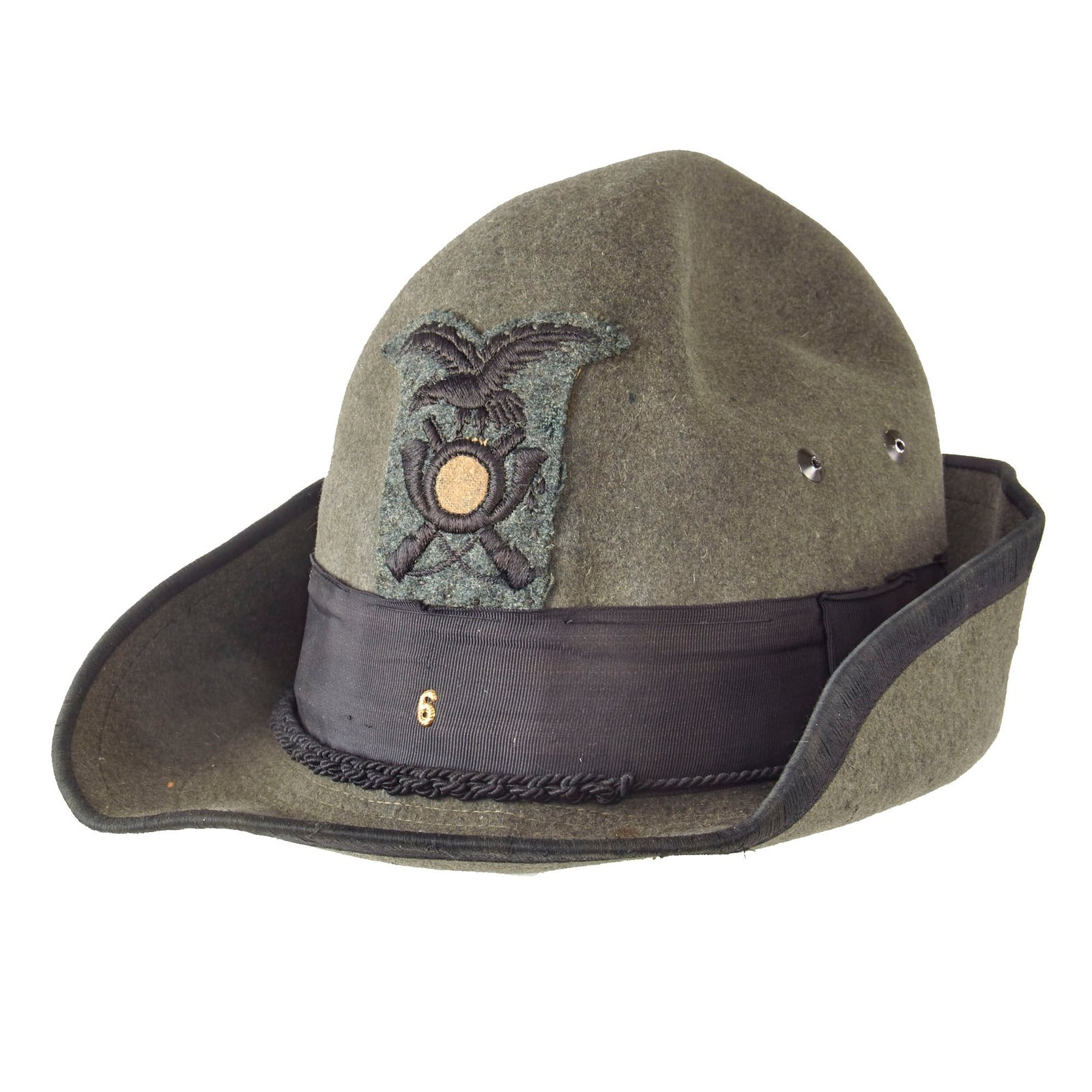 Original WWII Royal Italian Army Alpine Division 6th Alpini Regiment Enlisted Men’s Alpini Cap with Black Band & Braided Chinstrap - Size 57