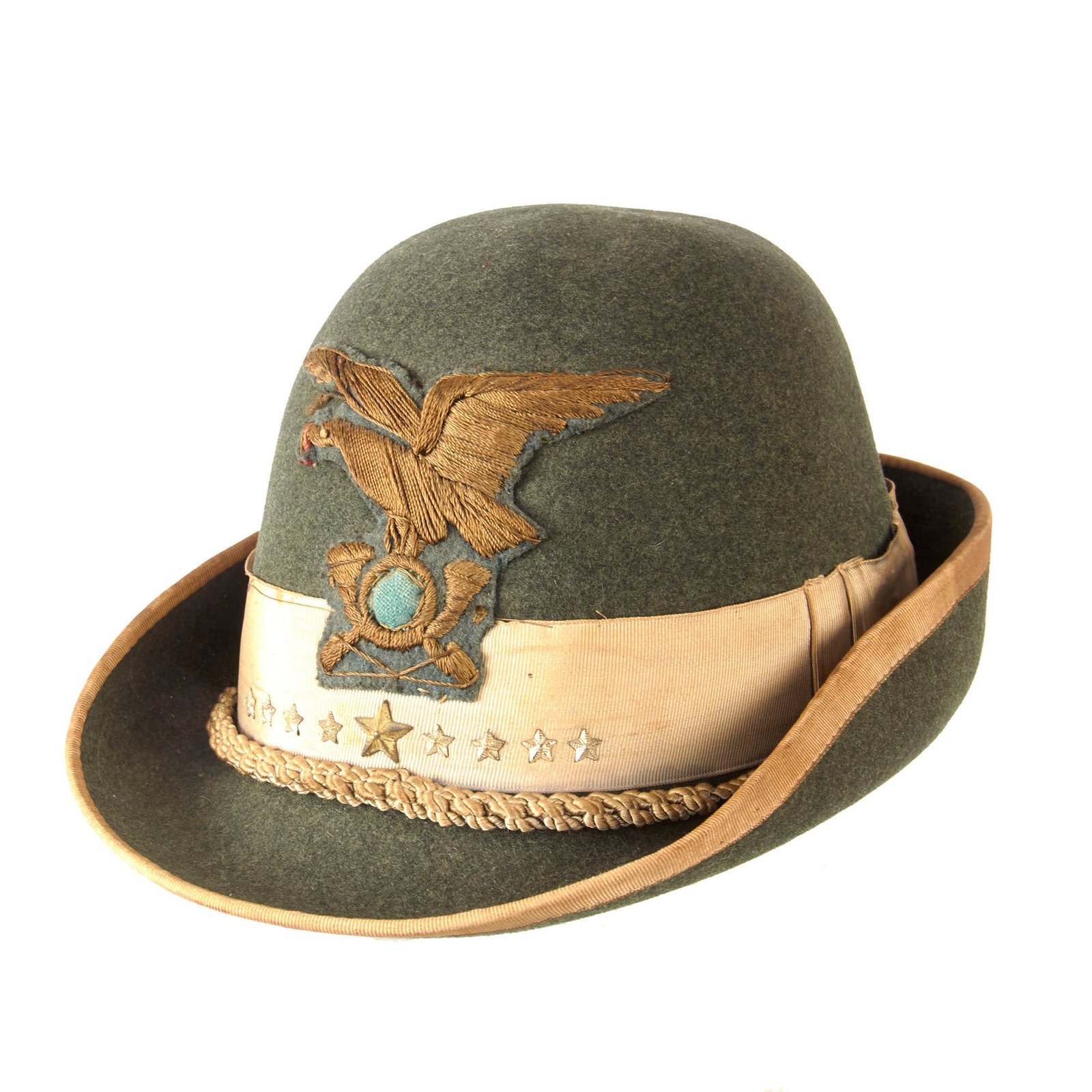 Original WWII Royal Italian Army Alpine Division Officer’s Alpini Cap with Embroidered Alpine Badge & 9 Star Devices