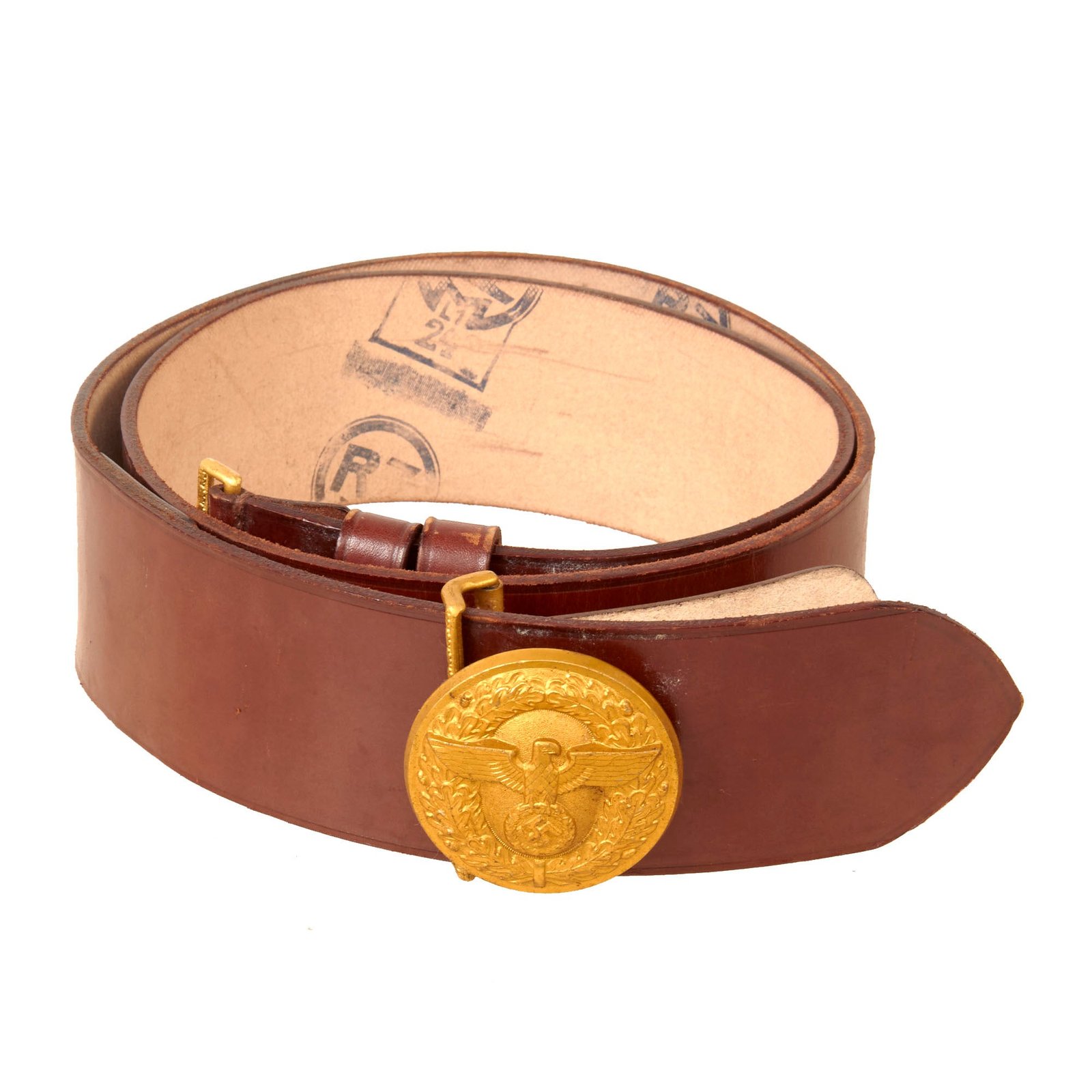 Original German WWII Excellent NSDAP Leader Leather Belt with Aluminum Belt Buckle by Christian Theodor Dicke - RZM M4/22