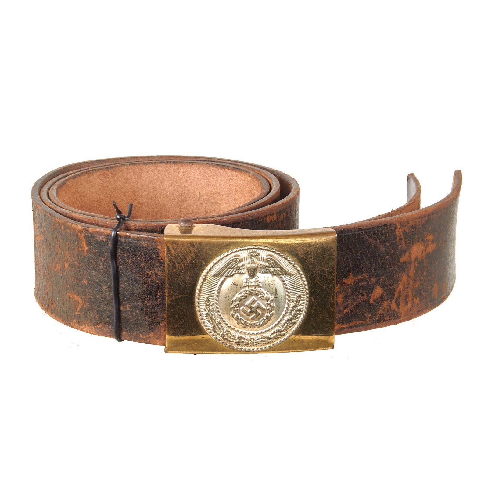 Original German WWII SA EM/NCO Belt with Two Piece Brass & Nickel Buckle - Sturmabteilung