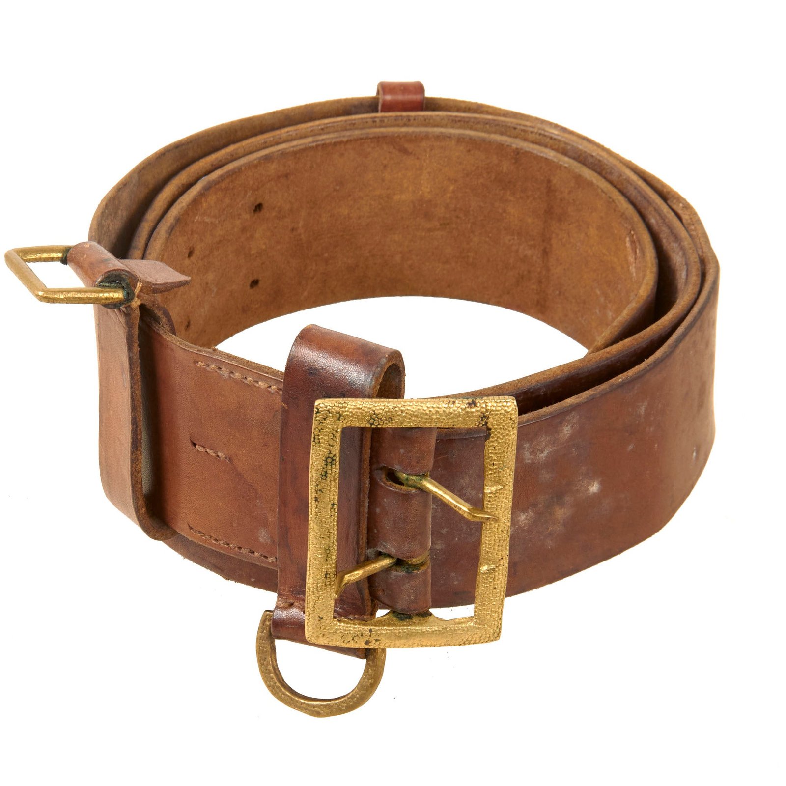 Original German Pre-WWII Army Heer Officers 53mm Brown Leather Open Claw Brass Buckle Belt with Hanger Loops