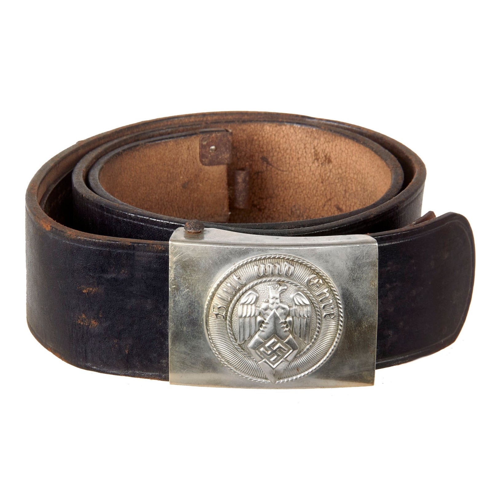 Original German WWII HJ Leather Knife Belt with Early Nickel Buckle by Wilhelm Schröder & Co. - RZM M4/46