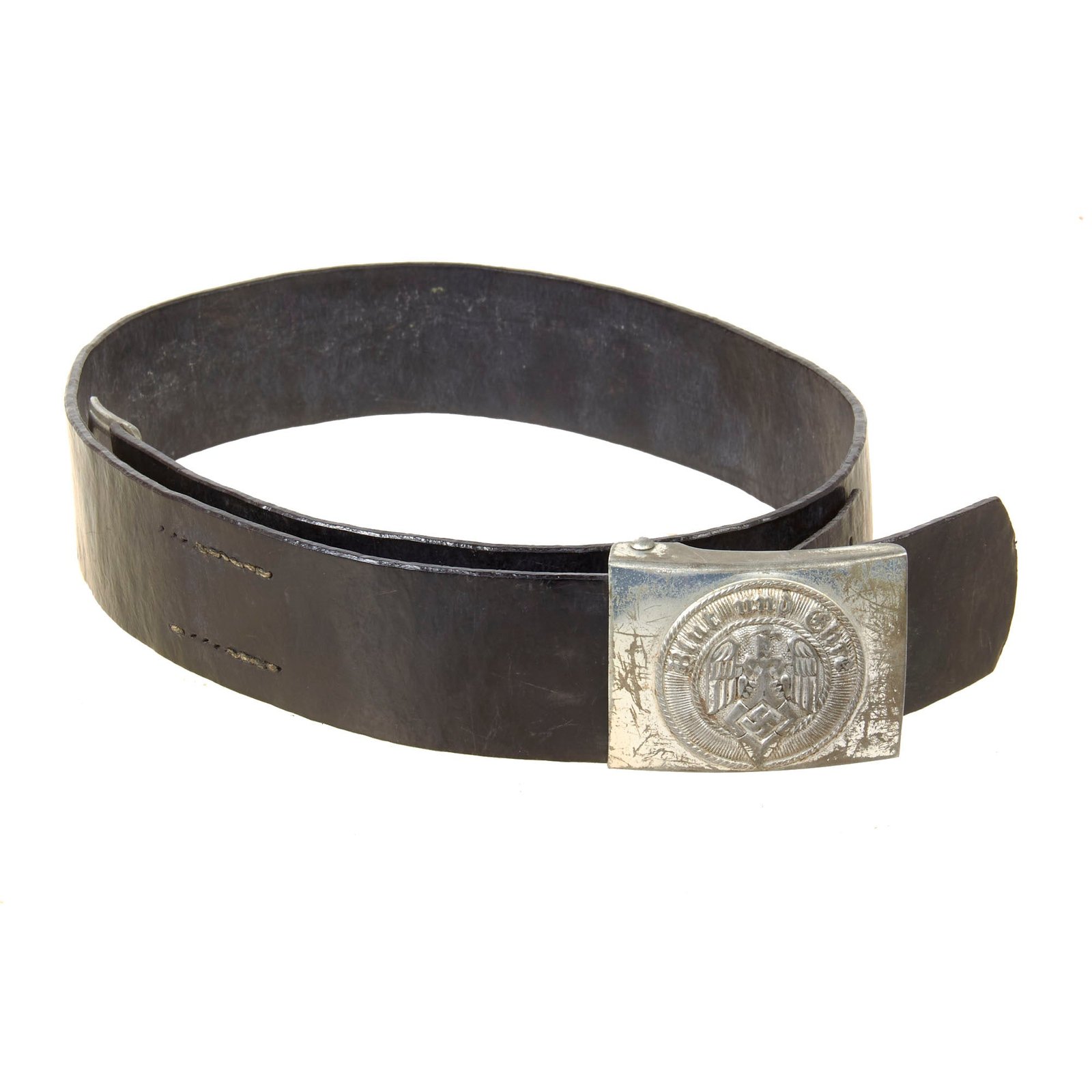 Original German WWII Rare HJ Rubber Knife Belt with Plated Steel Buckle by Julius Kremp of Lüdenscheid - RZM M4/55