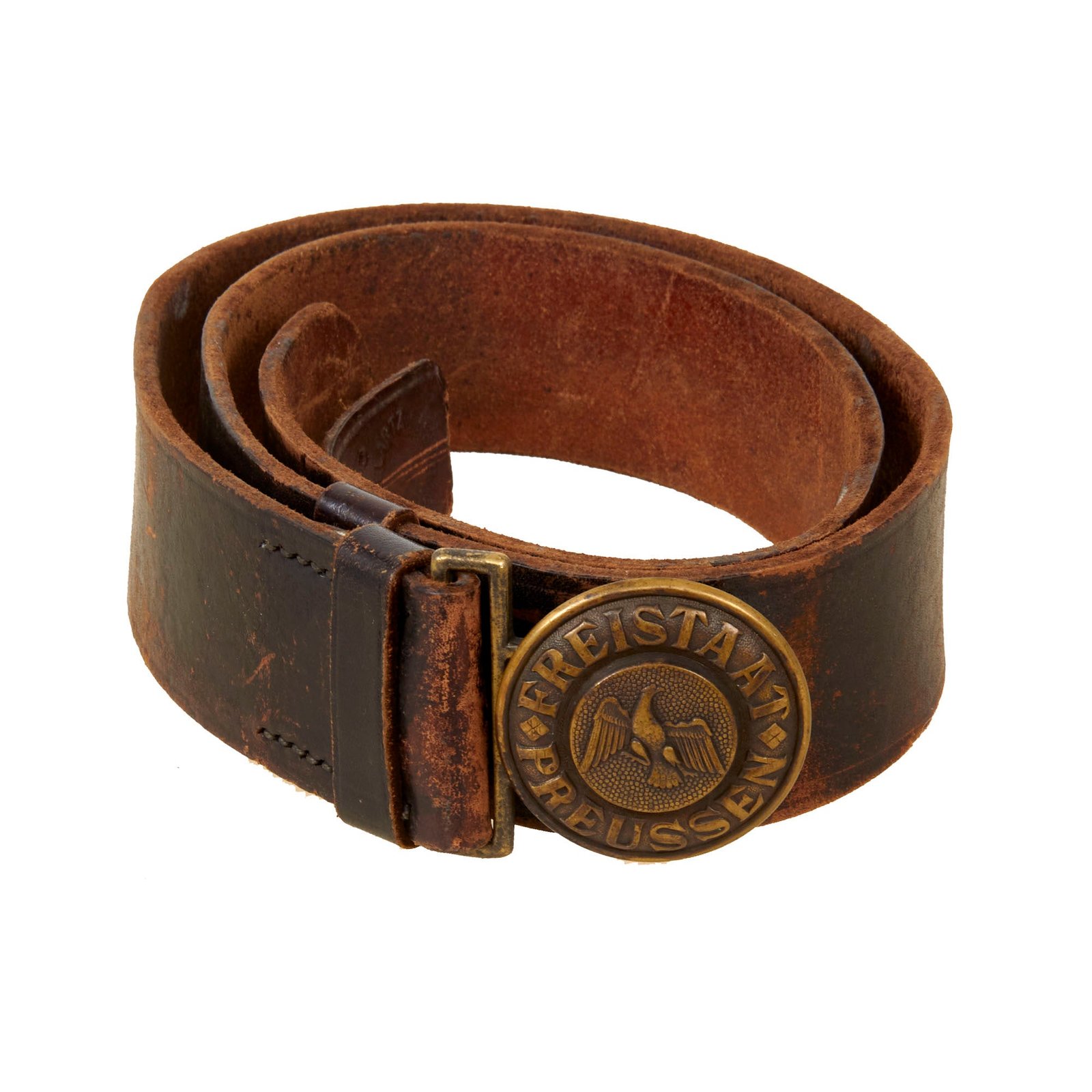 Original Prussian Pre-WWII Free State of Prussia Leather Belt & Buckle by H. Mandelartz of Aachen - Size 96