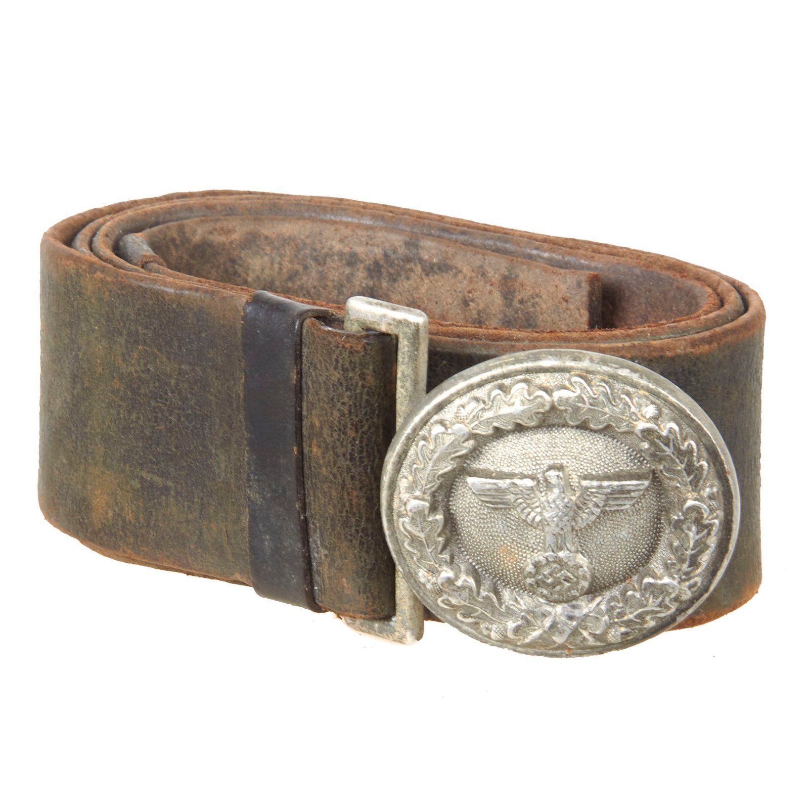 Original German WWII National Forestry Service Officials Leather Belt with Buckle by F. W. Assmann & Söhne - Missing Clasp